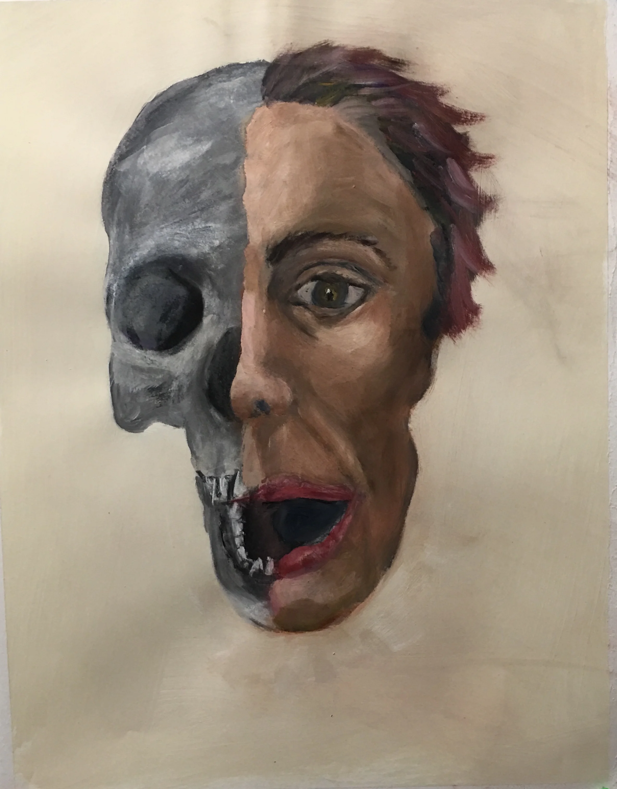 Study of facial features on the human skull. 18 x 24. Charcoal and oil on paper. 2018. 