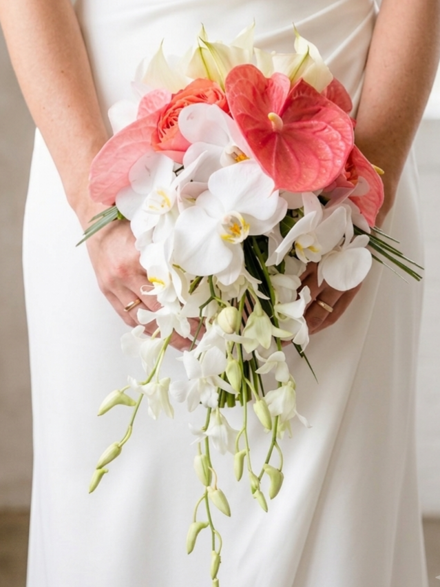 20260627 Bouquet bride tropical coral white cascade orchid.png