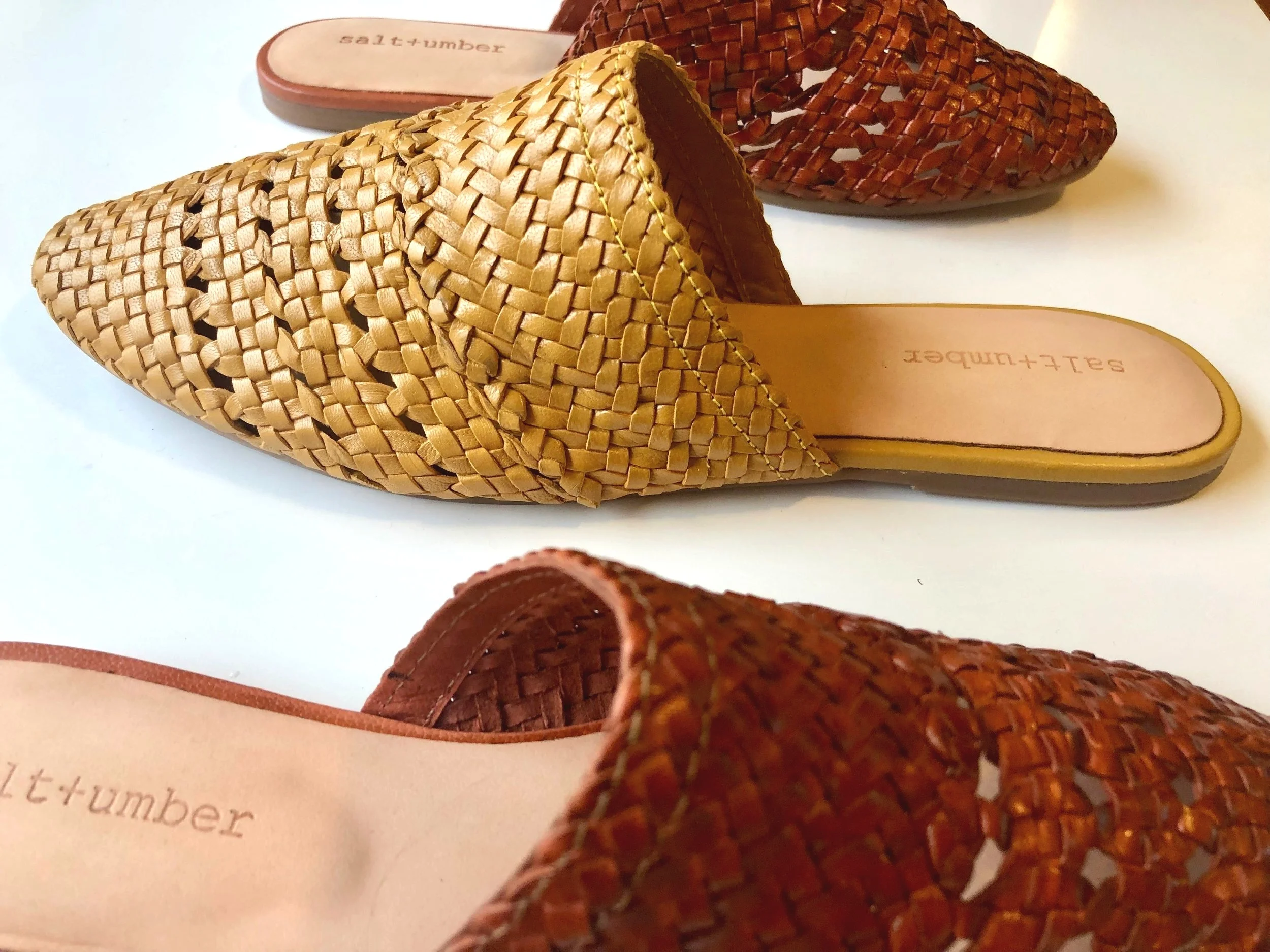 lily mules woven leather slides sandals for summer by sustainable footwear independent designer Salt + Umber sold at Wares the shop in Beacon New York and available to shop online now