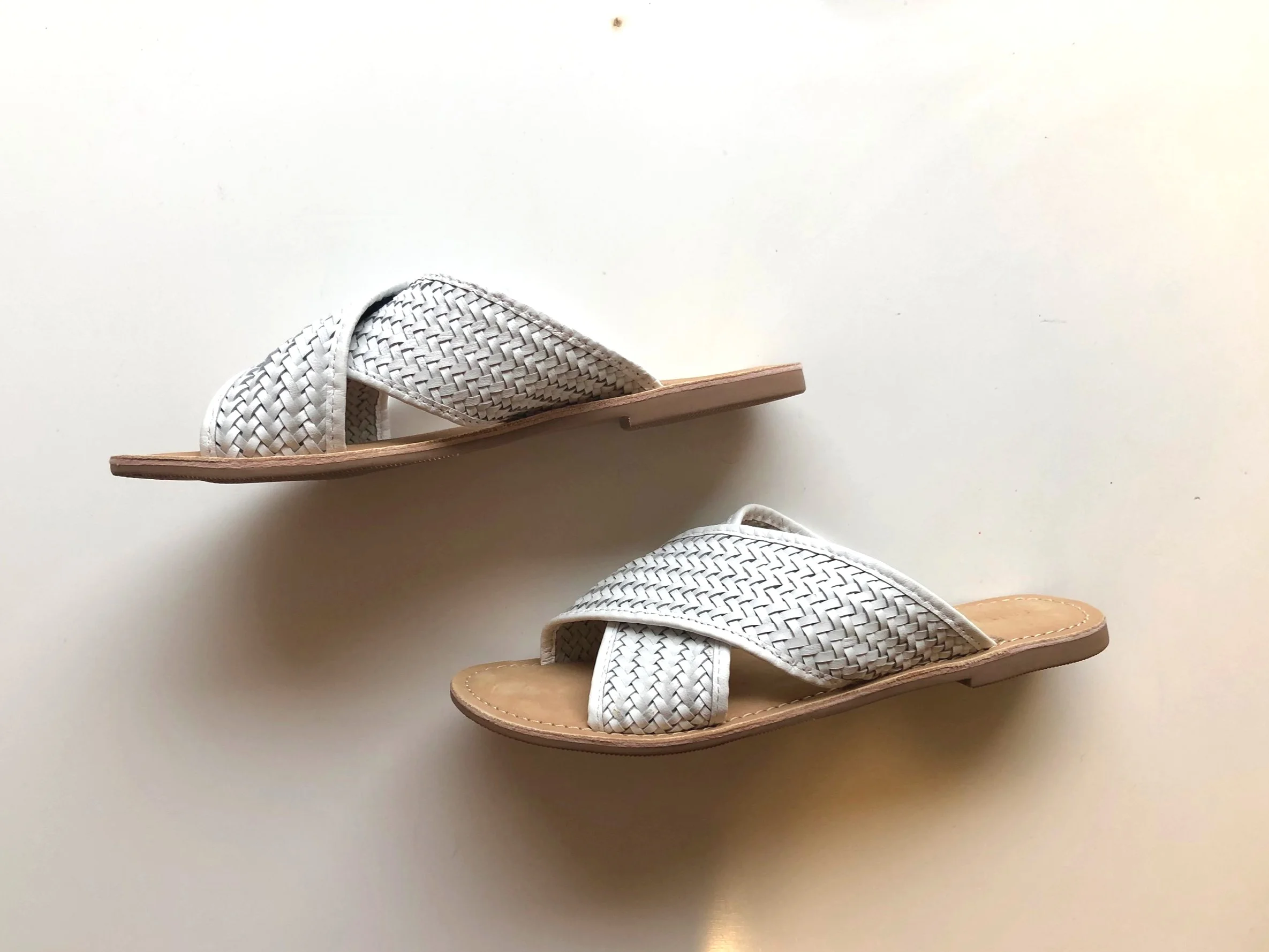 daphne white woven leather slides sandals for summer by sustainable footwear independent designer Salt + Umber sold at Wares the shop in Beacon New York and available to shop online now