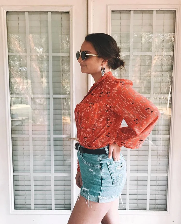my blouse AND shorts were $2 from a thrift store, my belt was $4 and my earrings were $3 both from Target, and my sunglasses were $9 from F21.