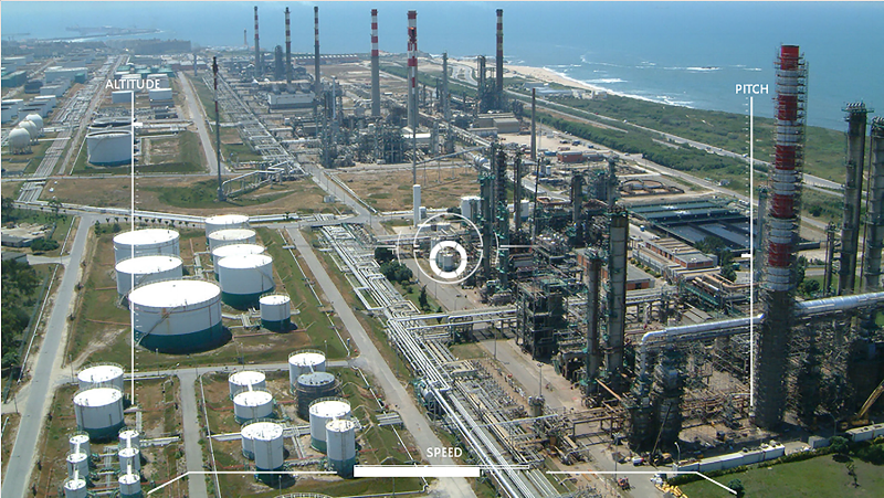 Teleoperator's view inspecting a gas facility