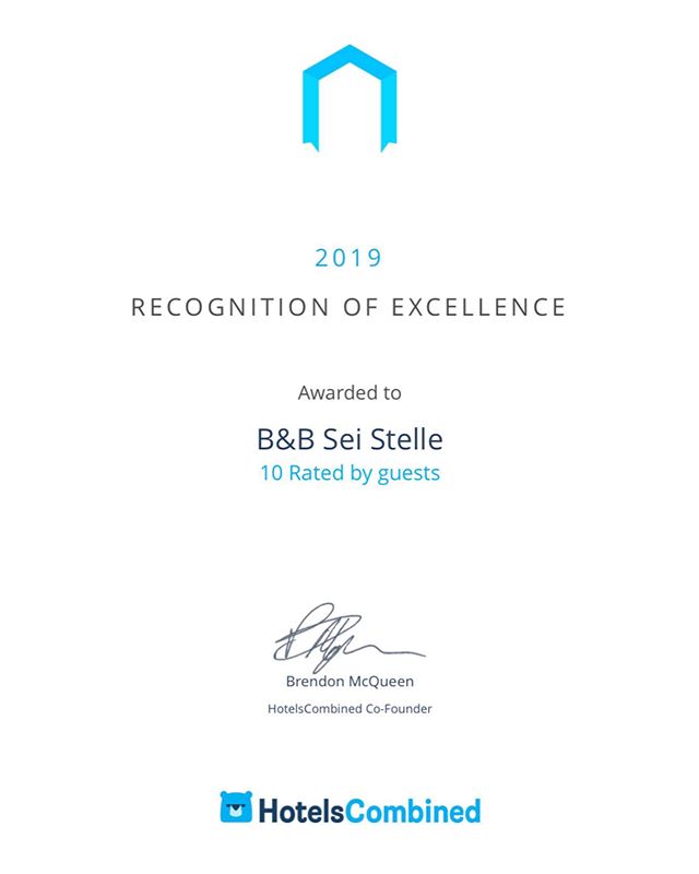 It is a pleasure to know that we are considered one of the best hotels in Italy.  B&amp;B Sei Stelle boasts a high satisfaction rating among guests and travel industry experts, receiving 485 reviews for an impressive rating of 10 out of 10. #seistell