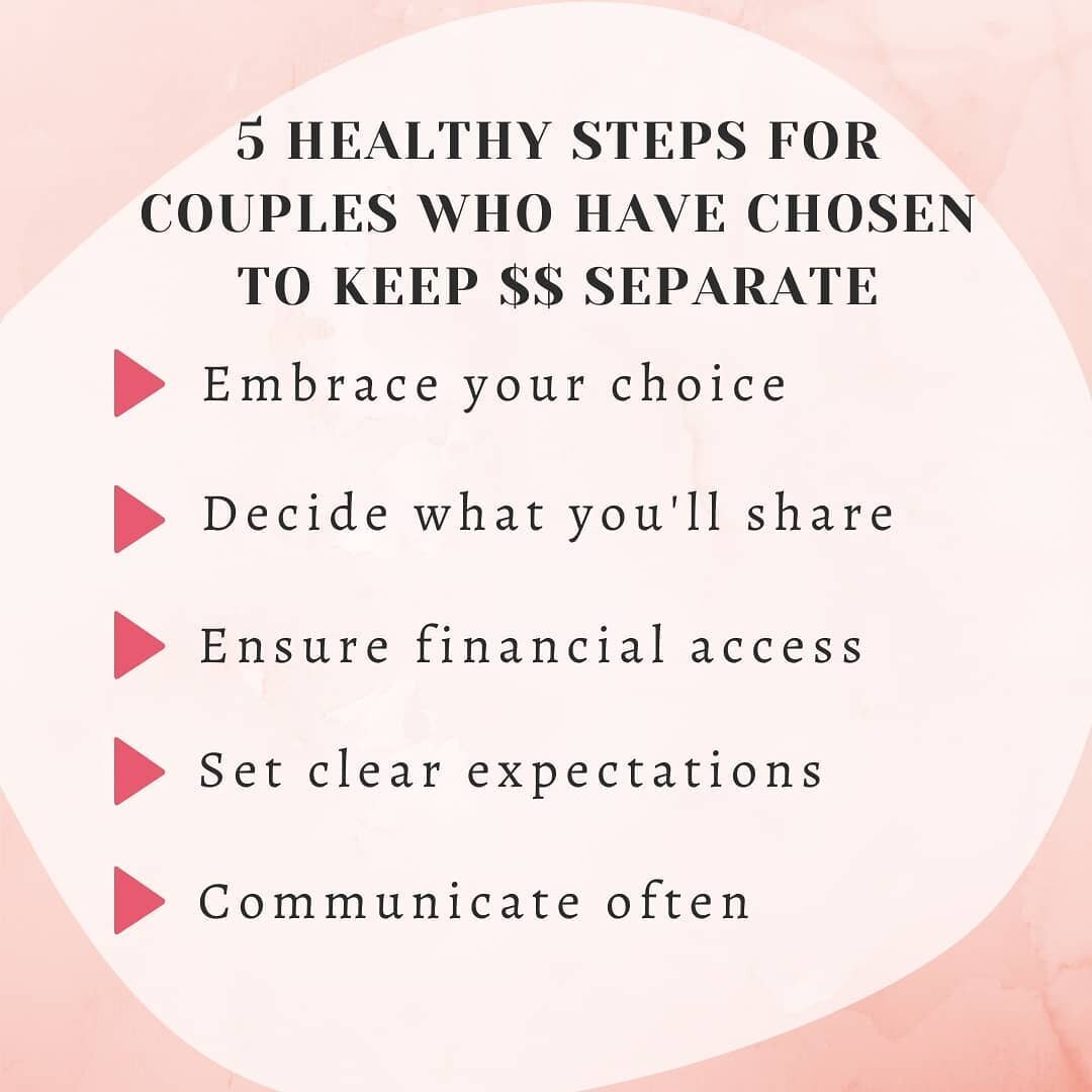 To those of you couples who keep some (or all) of your finances separate, this week's blog post is just for you! Keeping finances separate can be a healthy decision for your relationship. However, just because you choose to keep some (or all) of your