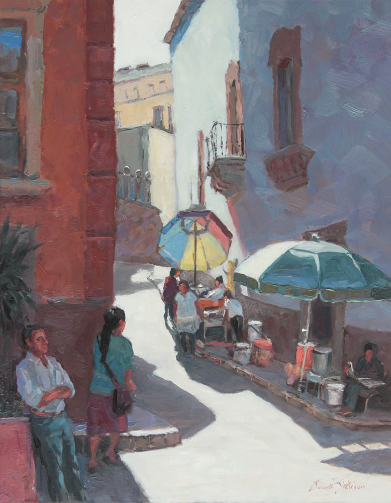 LA LUZ EN LA CALLE 18x14 Sept oil panel, Donna Dickson, $650.jpg