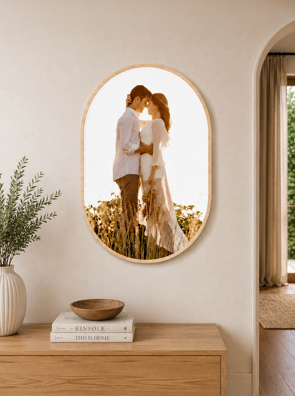 large double arch pill shape wood photo block wall hanging 4.jpg