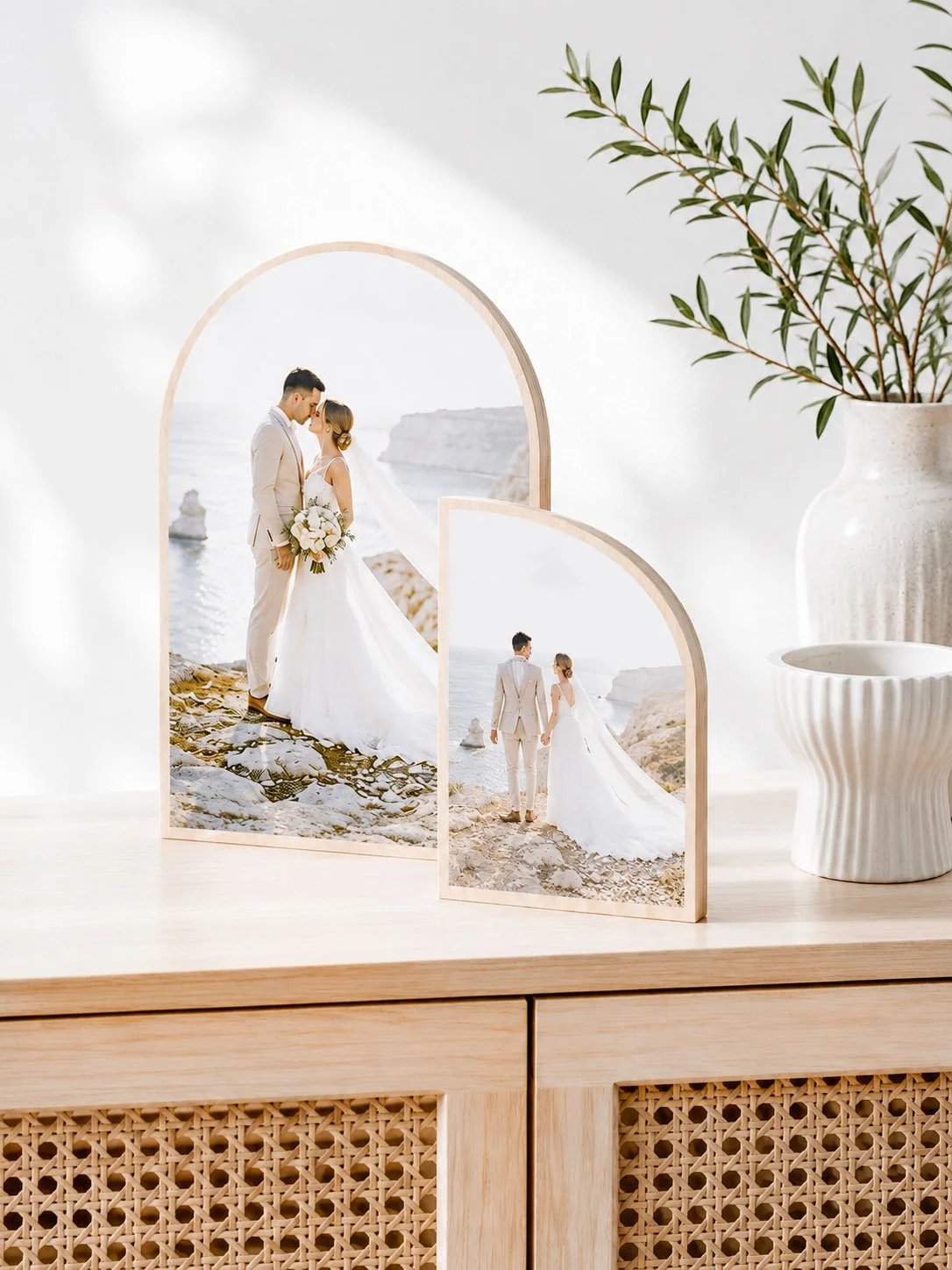 wood sail shape and arch shape wood photo frame photo block set of 2 wedding images framing.jpg