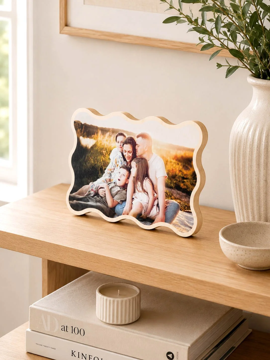 wave shape wood photo block on shelf hamptons house horizontal.jpg
