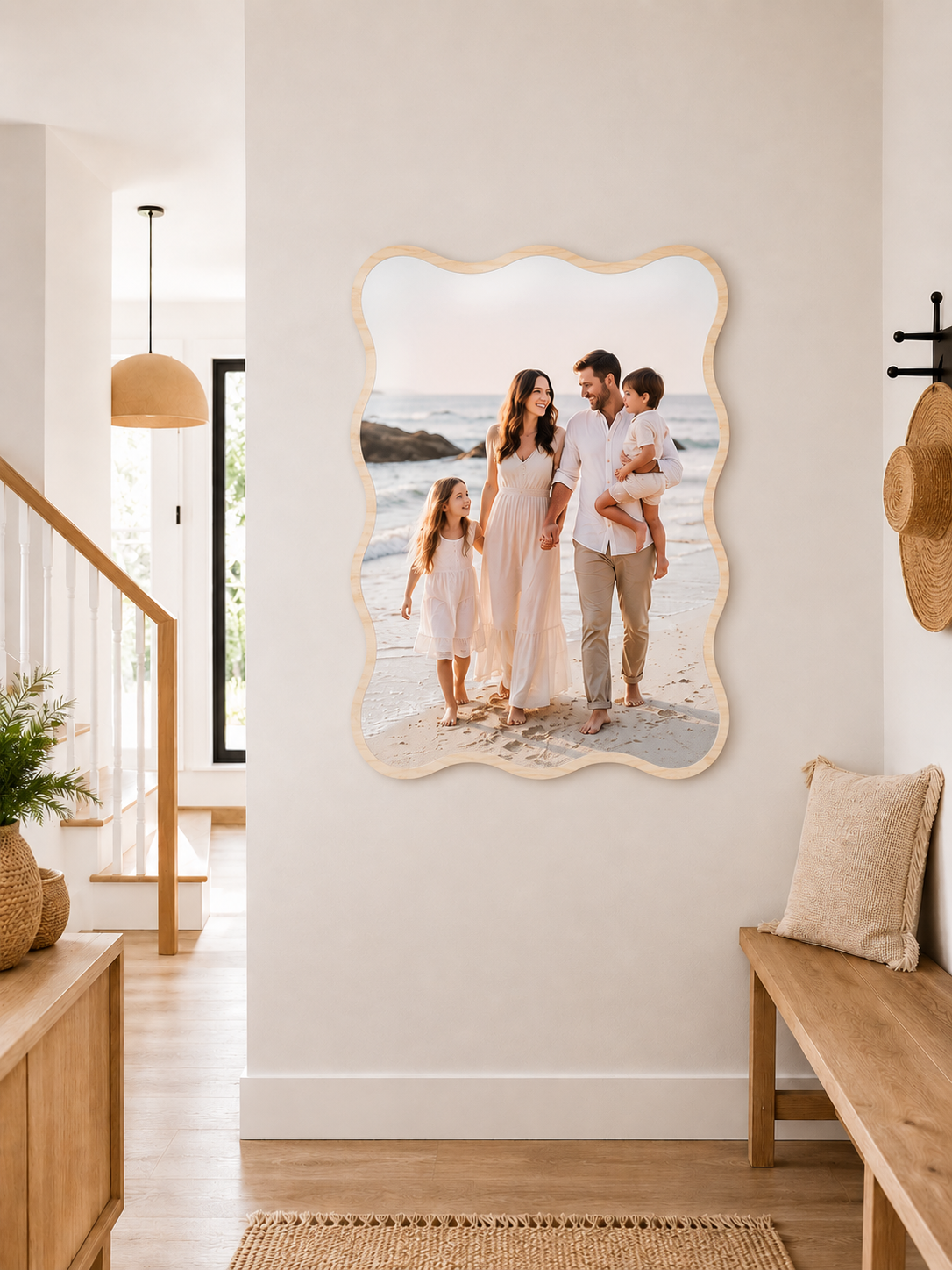 wave shape wood photo frame photo block vertical hallway 2.png