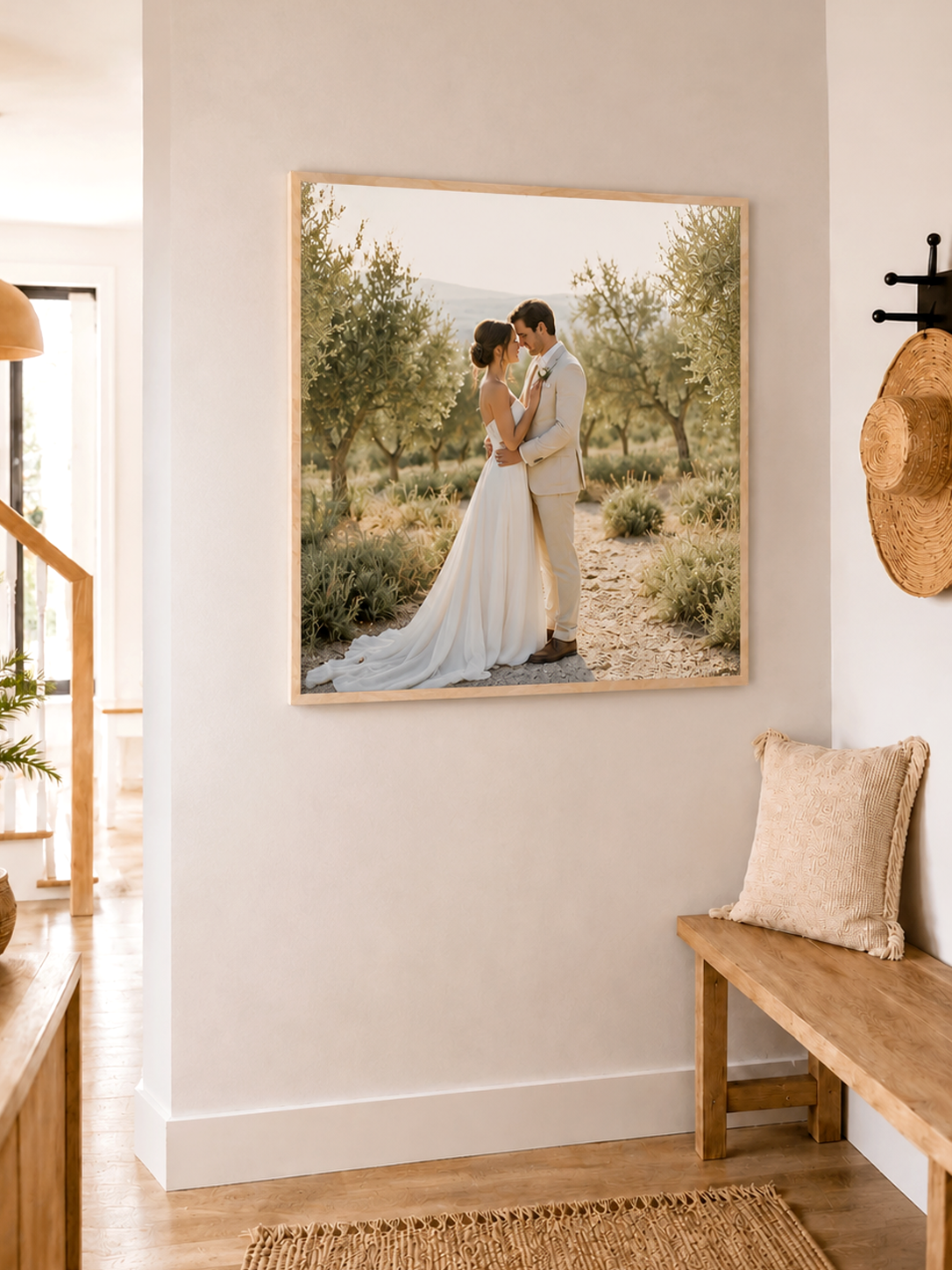 large square birch photo block on wall angle.png