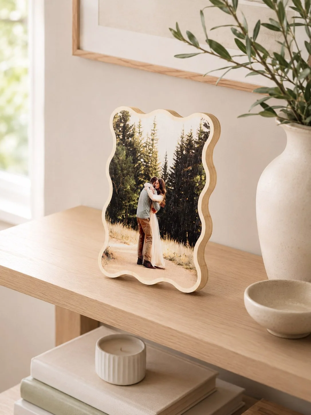 wave shape wood photo block on shelf hampton 3.jpg