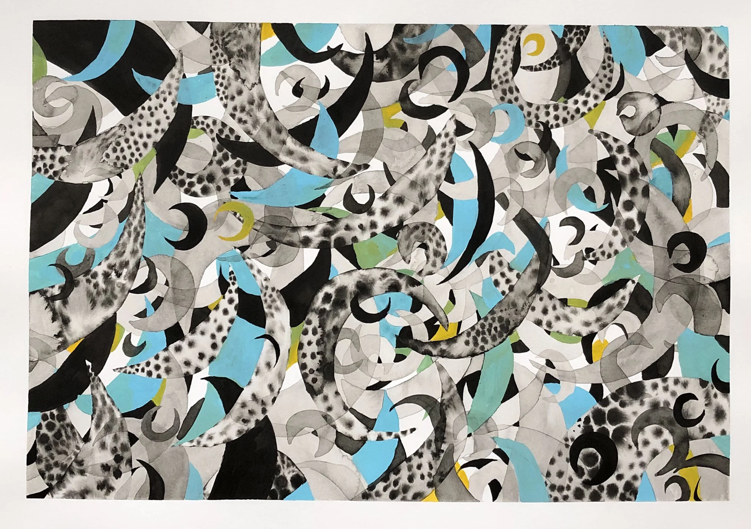 On Being by Touched Millions of Things You Can’t See- ink and gouache on paper. 22” x 15.” March 2020.