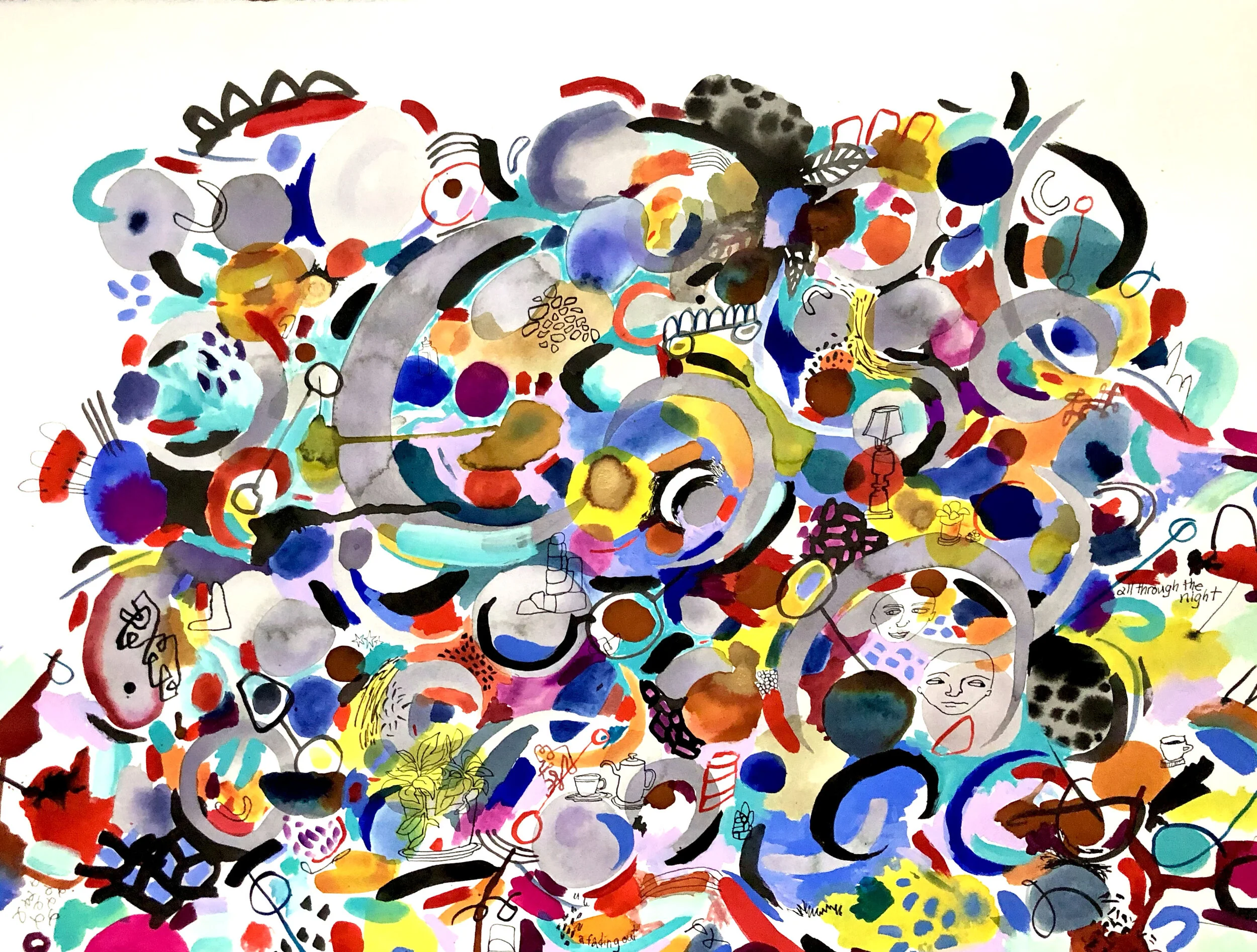A Brief but Detailed Hysteria- watercolor, ink, and gouache on paper. 22” x 30.” March 2020.
