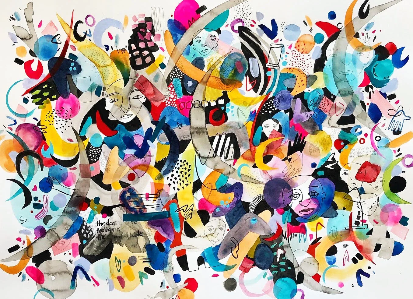 Come Closer, Stay Back- ink, watercolor, and gouache on paper. 22” x 30.” March 2020.