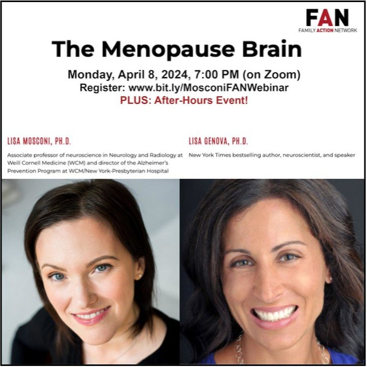Excited to announce a FREE live webinar tonight at 7pm Central Time / 8pm ET! 🌟

Join us for a conversation about THE MENOPAUSE BRAIN with fellow neuroscientist, literary genius and 5x New York Times bestselling author Dr. Lisa Genova, hosted by the