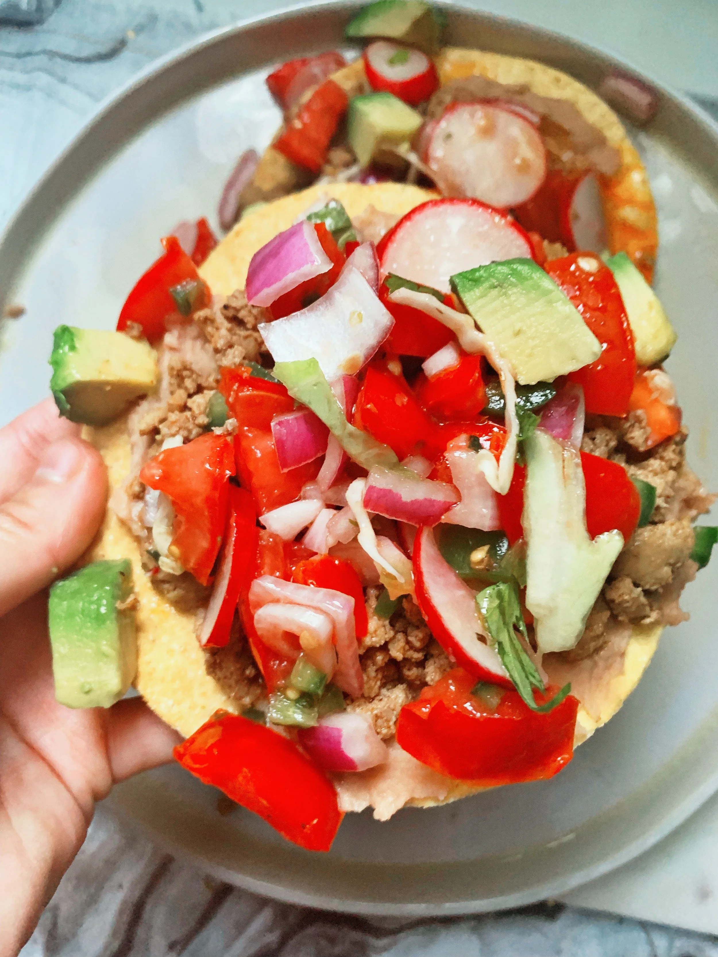 Turkey Tostadas with Red Vinegar Slaw