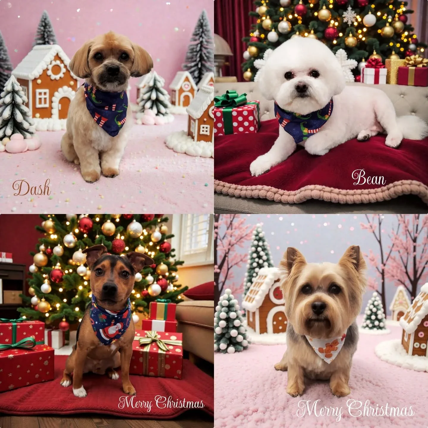 Dash, Bean, Dusty and Lexi are all ready for Christmas!🎄🎅❄️