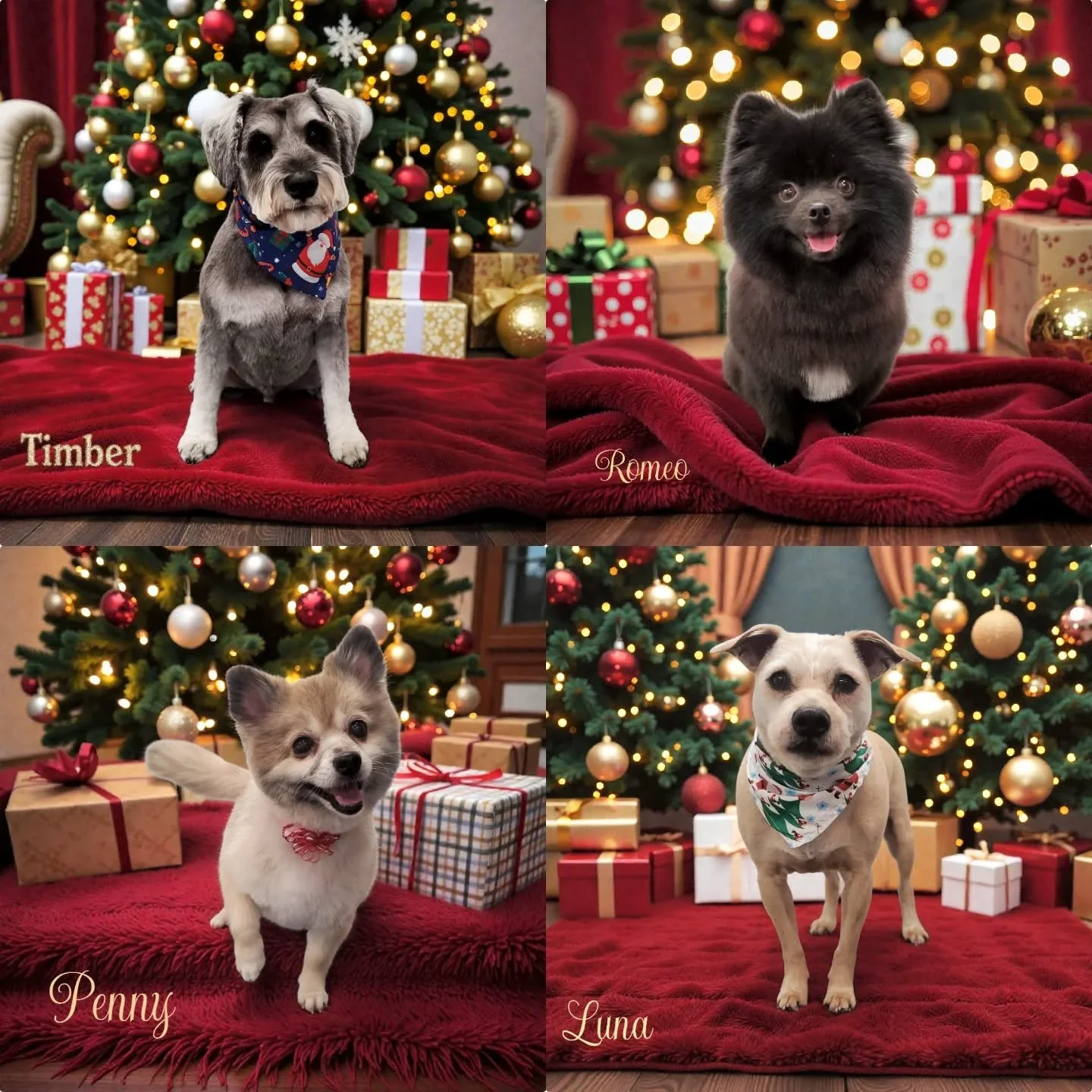 🎄🎅❄️Timber, Romeo, Penny and Luna are ready for Santa!!!