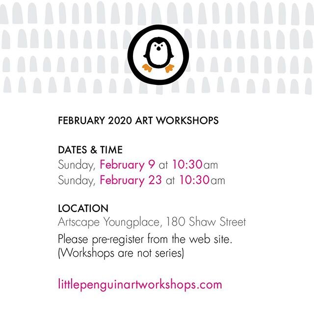 February workshops! #littlepenguinartworkshops #kidsartworkshop #artscapeyoungplace #kidsart #kidsartclass #torontoartclassesforkids
#artclassestoronto #childrenartwork #childrenart