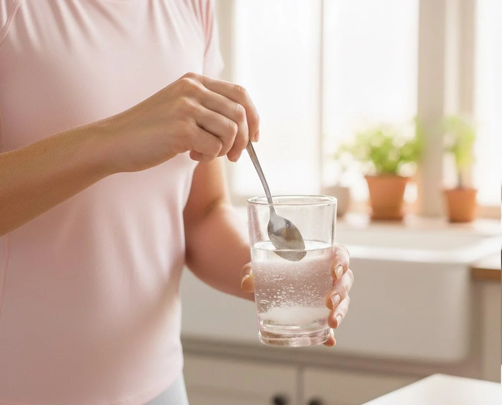 Female mixing creatine powder safely into water — supporting daily use for women in Australia