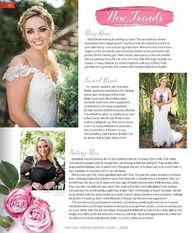 Have you had a chance to see the beautiful 2020 issue of @vabridalguide ?  My article for wedding makeup and hair trends is on pages 9-12!  Even if weddings plans have shifted, we&rsquo;ve got you covered!  Hair by @bethknowshair Photos by @lindseyhi