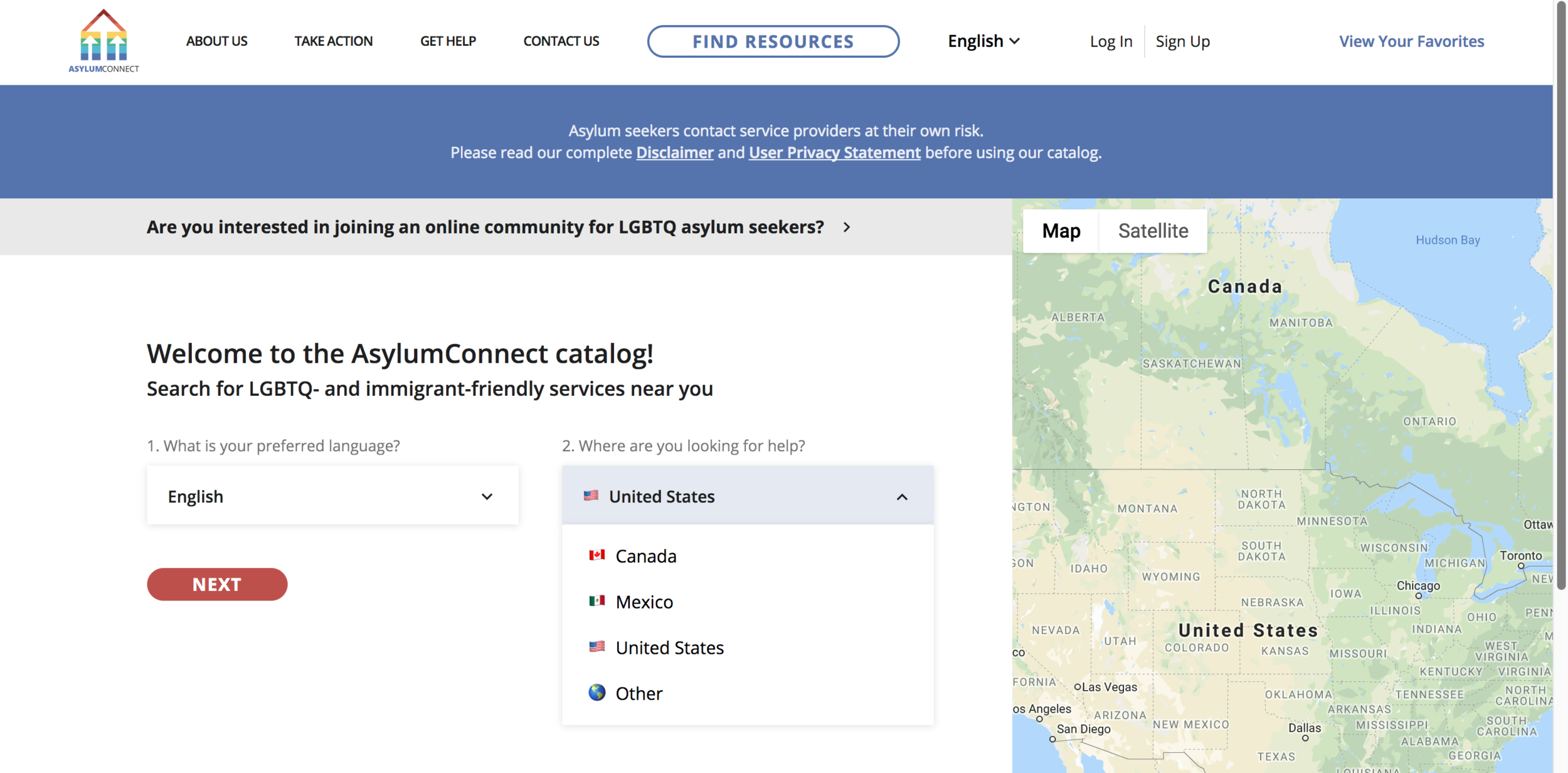 The new resource catalog can now help users find verified LGBTQ-and immigrant-friendly services in the United States and Canada. The catalog can also connect those in Mexico, and those outside of the U.S. and Canada with information and local LGBTQ-friendly services.