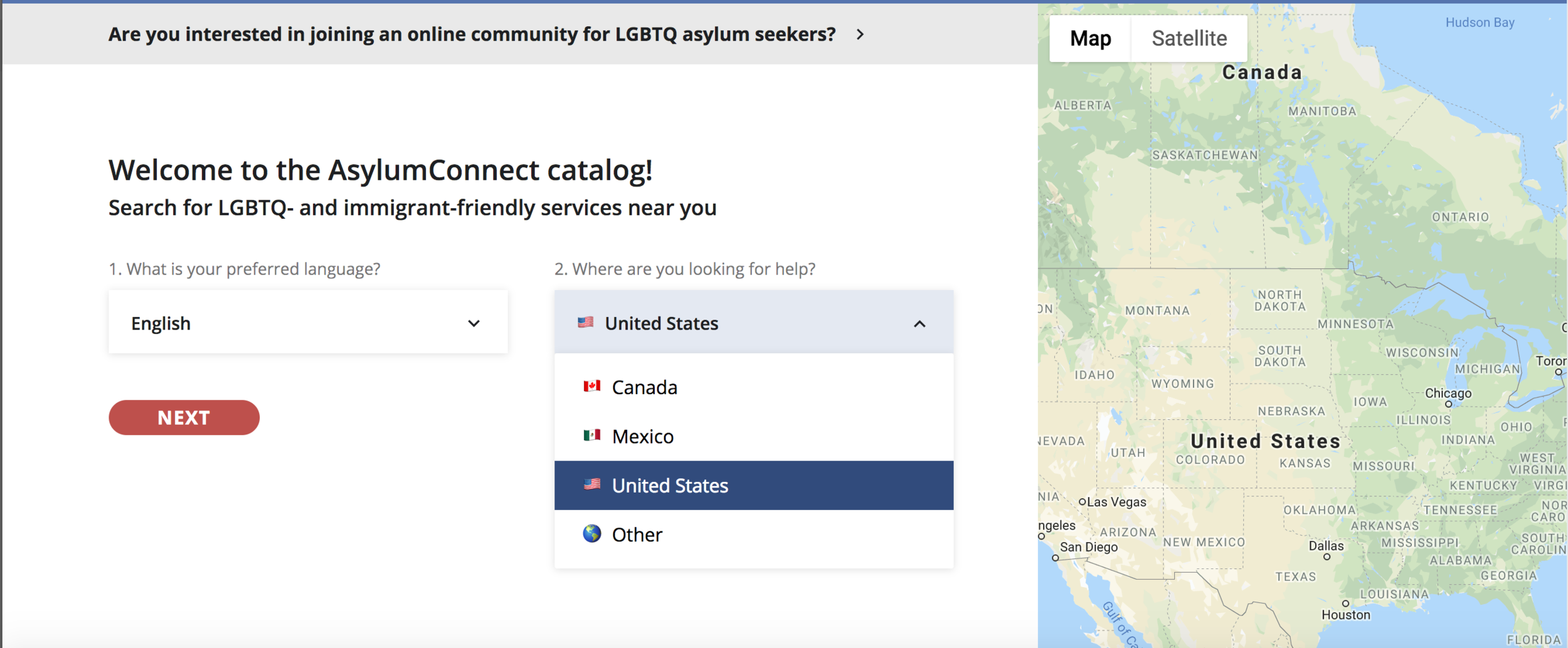 AsylumConnect catalog homepage (desktop).
