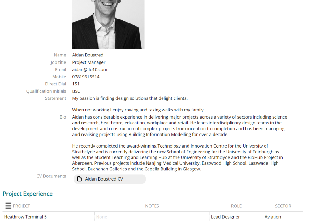 staff profile page showing key information and competencies 
