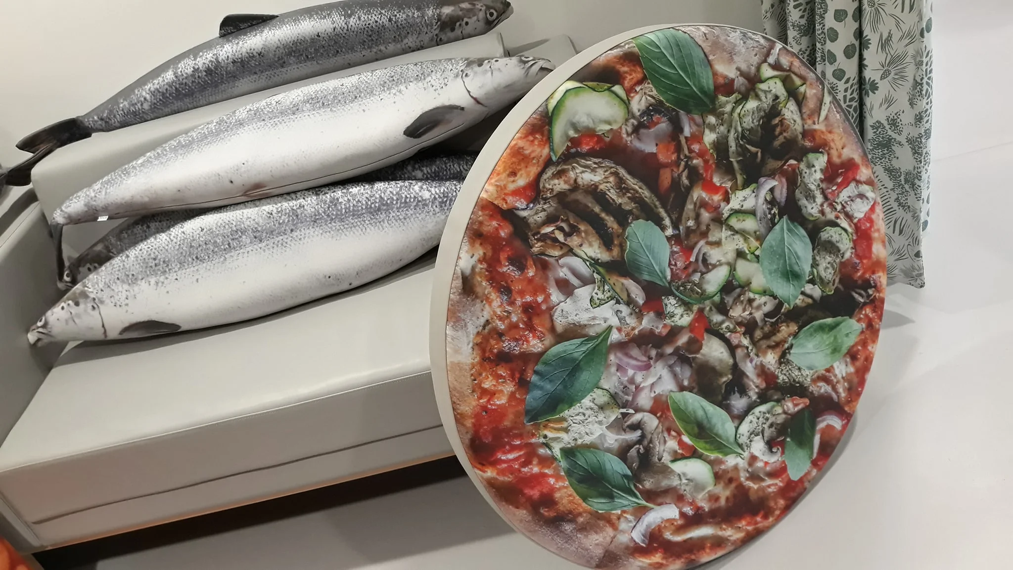 Well who wouldn’t want fish shaped cushions? or pizza shaped ones?