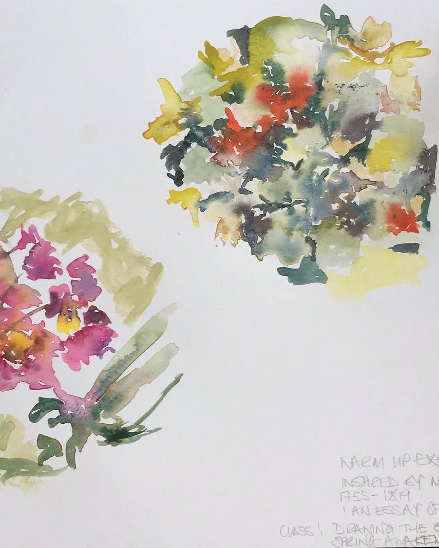 Spent a happy morning teaching Drawing the Seasons: Spring Awakening. Here is some of the artwork made by participants. We celebrated the contrasts of spring, the vigour of new growth and sharp colours. Thanks to all those who joined me, it was a ple