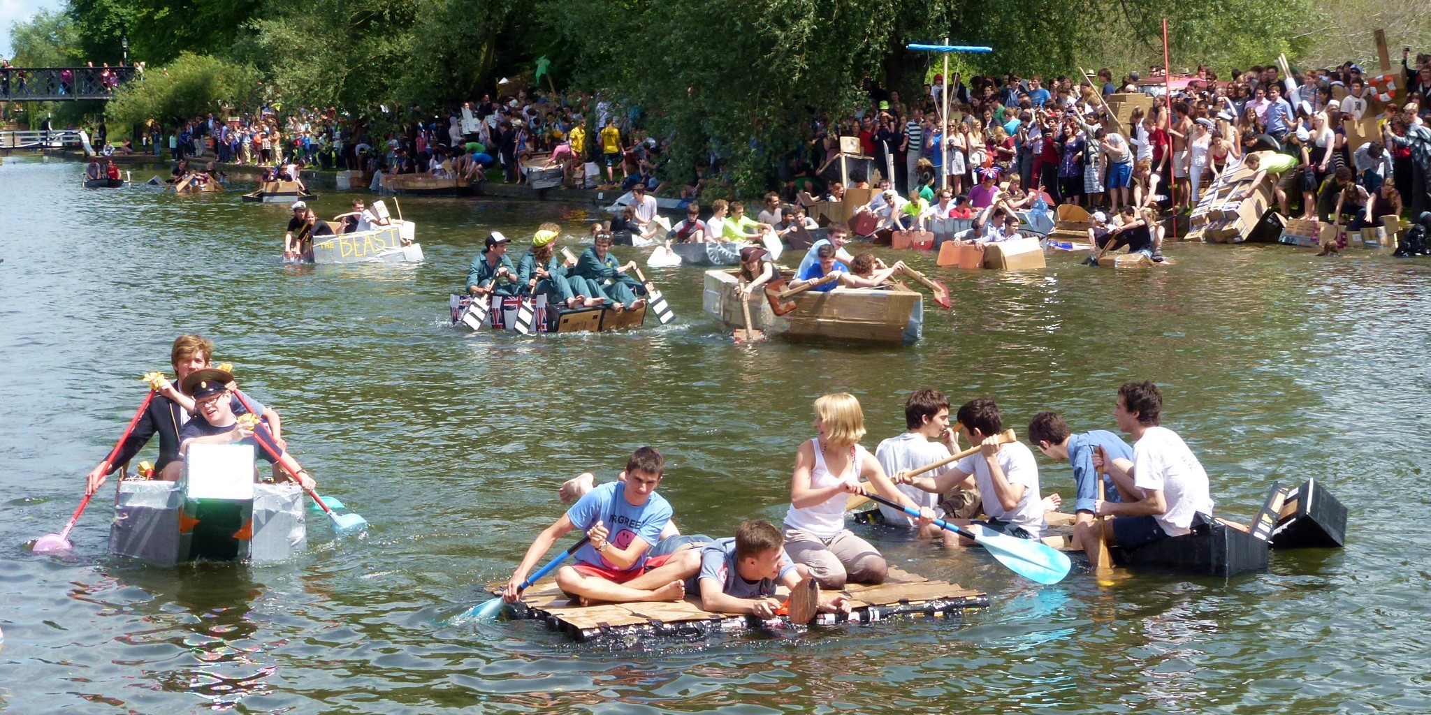 Cambridge cardboard boat race: participants in action