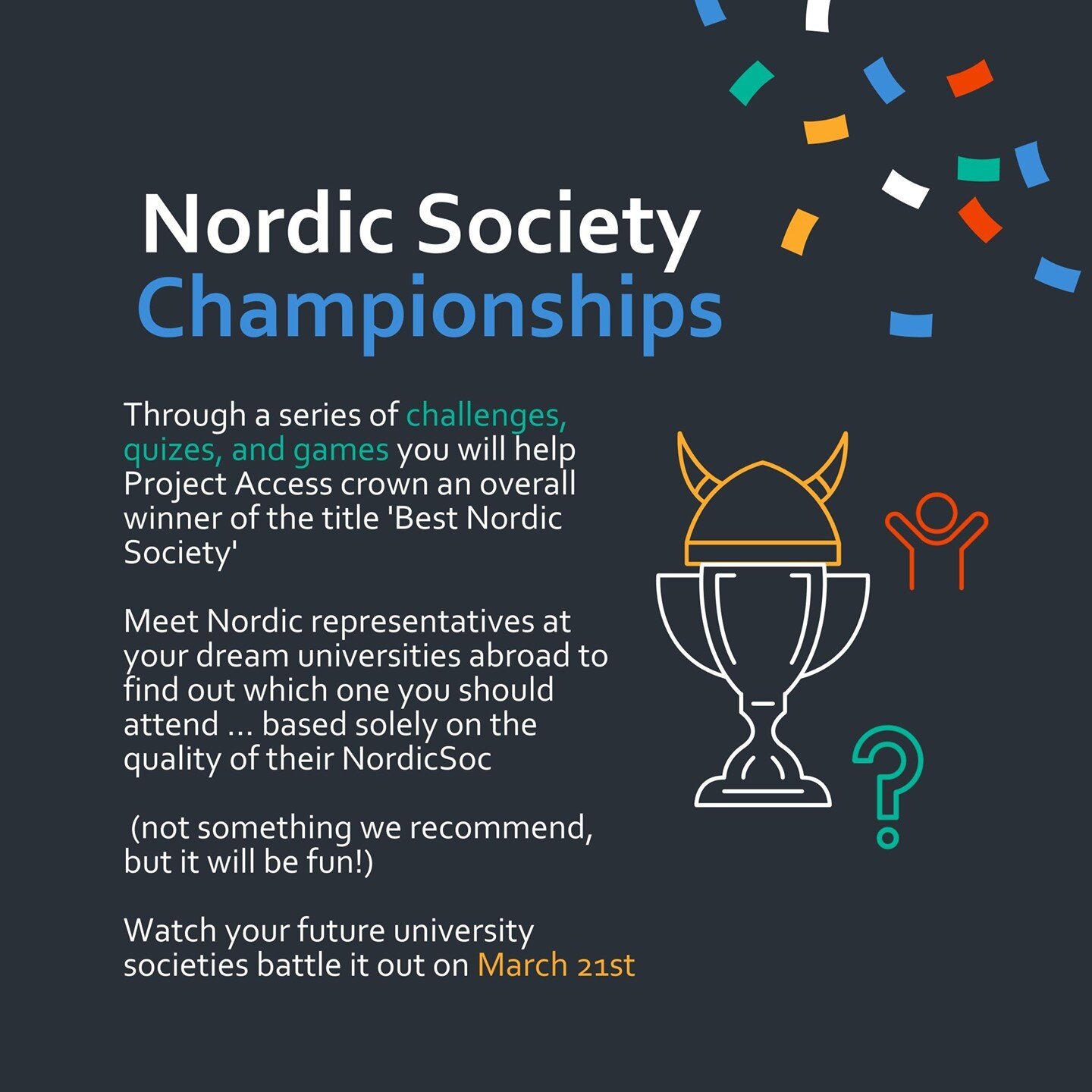 N&aring; er det under to uker til Nordic Society Championships - et event der du som skal starte p&aring; studier til h&oslash;sten kan m&oslash;te andre nordiske studenter ved dine dr&oslash;mmeuniversiteter! Meld deg p&aring; via linken i bioen v&a