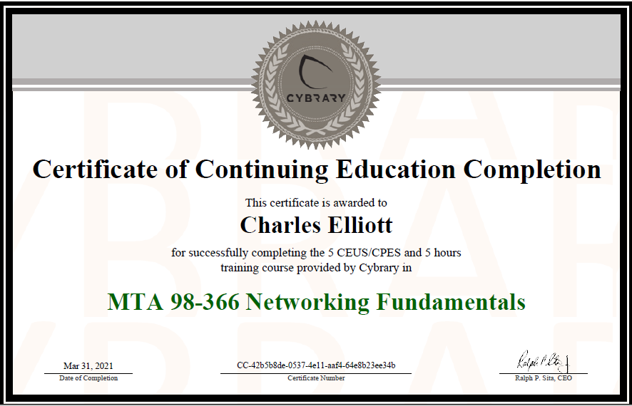 Cybrary Certificate Networking Fundamentals MTA 98-366.PNG