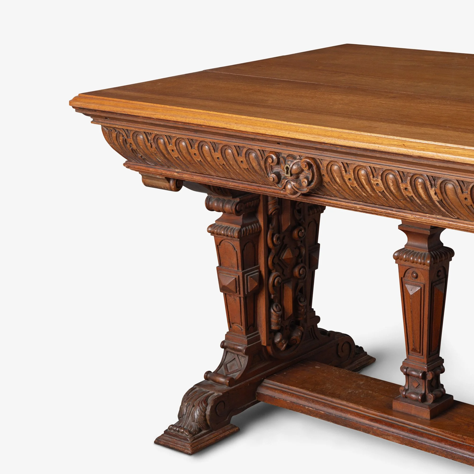 [OR311] Renaissance Revival Foyer Partners Table in Walnut - Square13.jpg