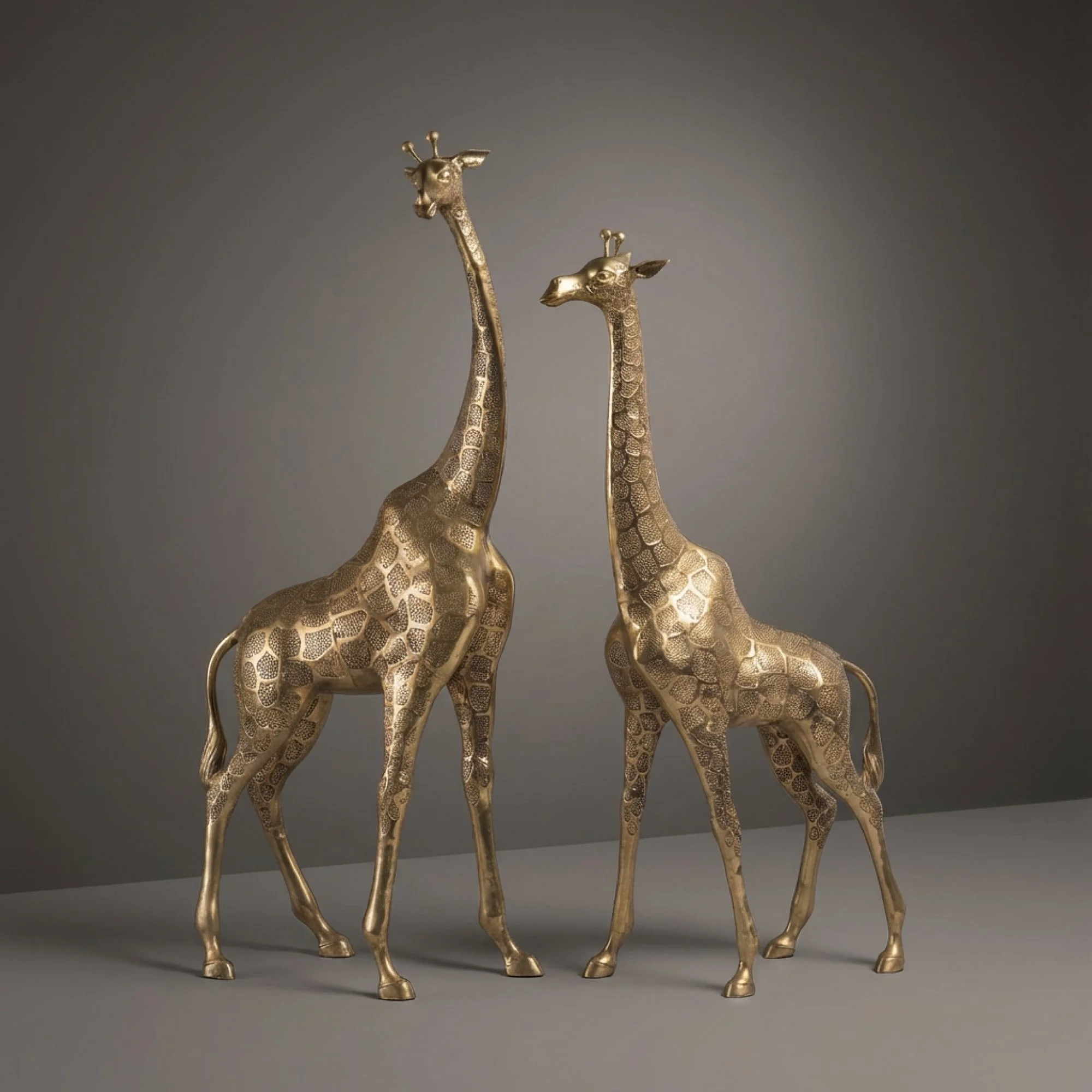 Brass Giraffe Sculptures, Pair