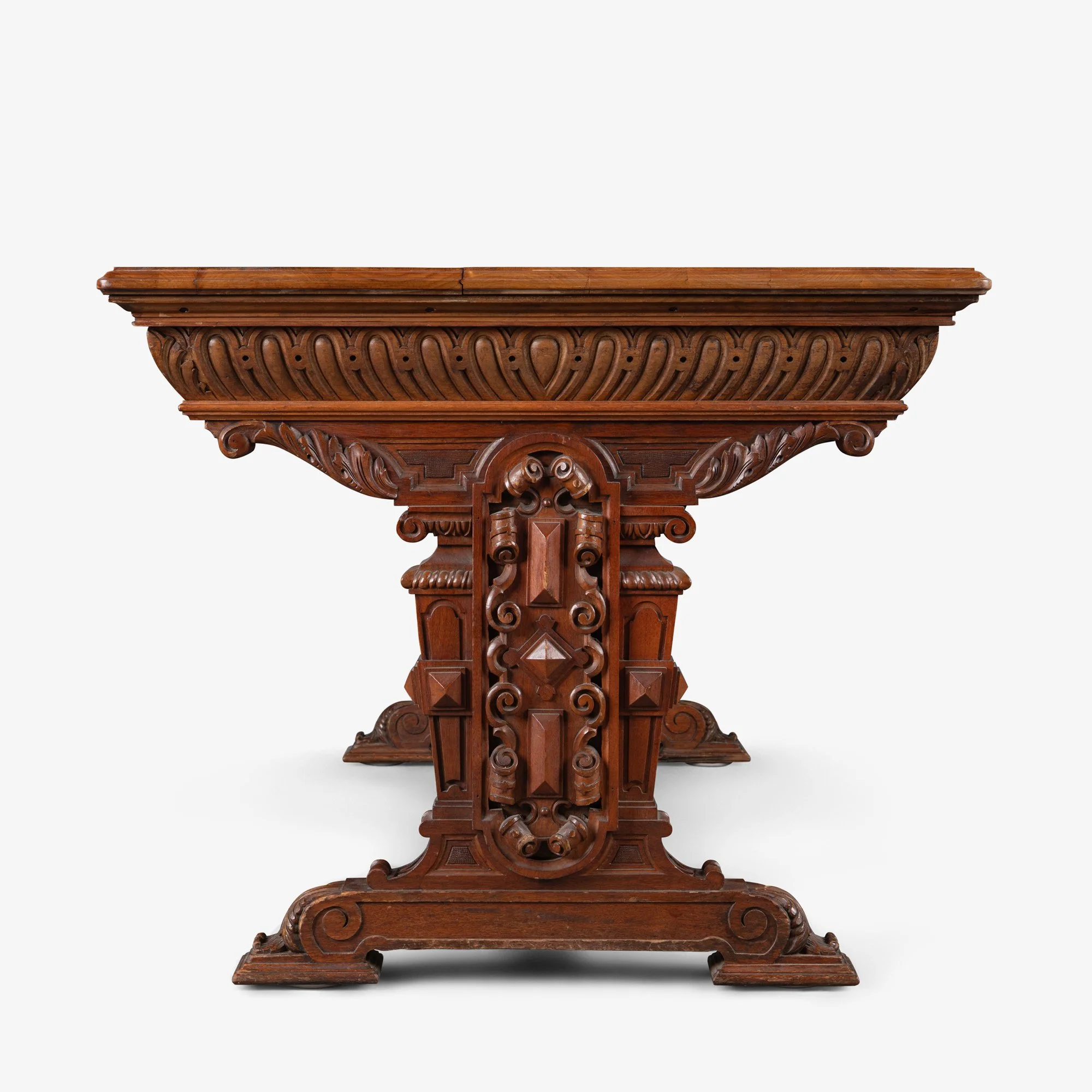 [OR311] Renaissance Revival Foyer Partners Table in Walnut - Square6.jpg