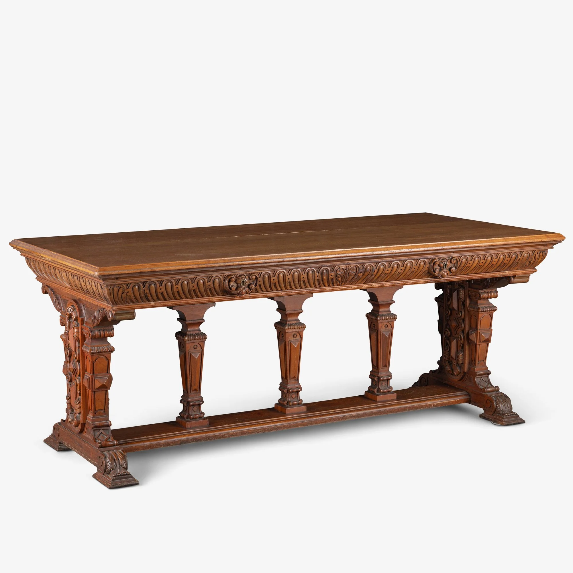 [OR311] Renaissance Revival Foyer Partners Table in Walnut - Square3.jpg