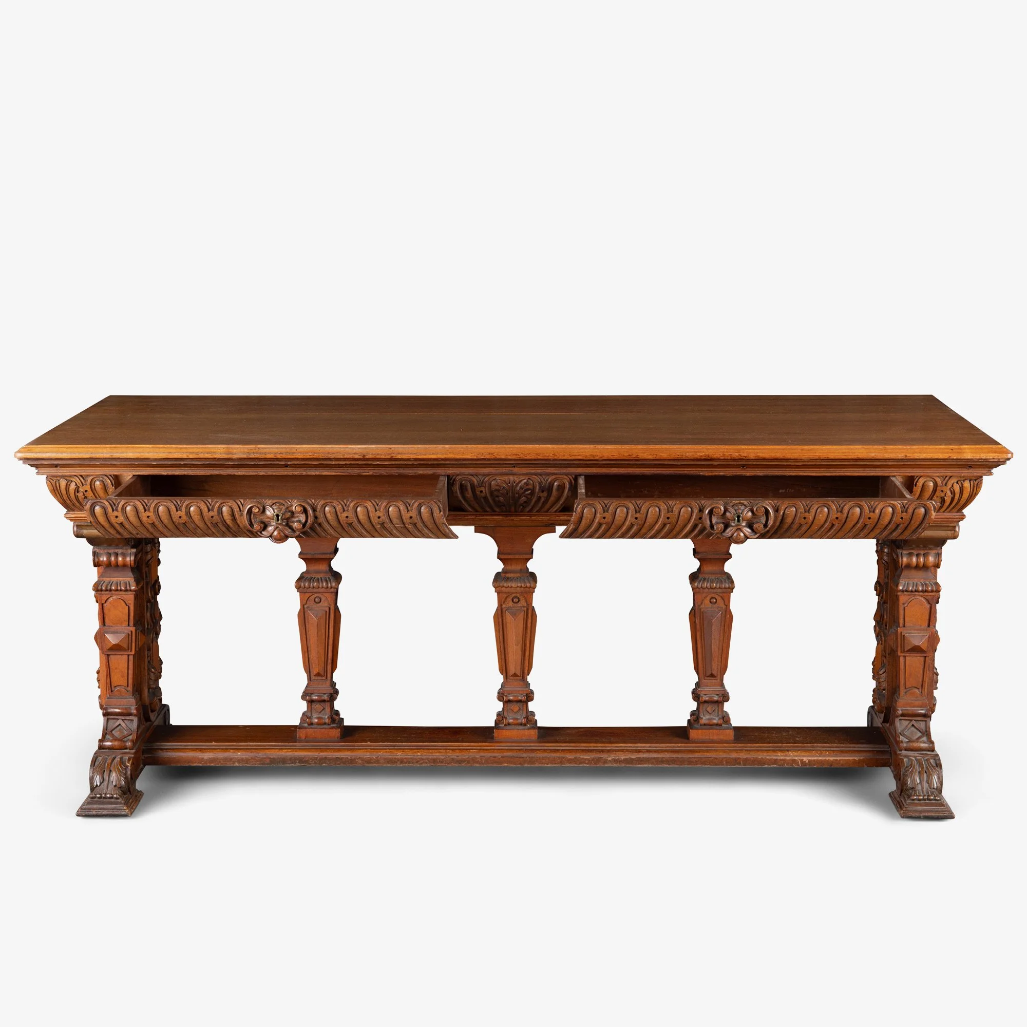 [OR311] Renaissance Revival Foyer Partners Table in Walnut - Square2.jpg