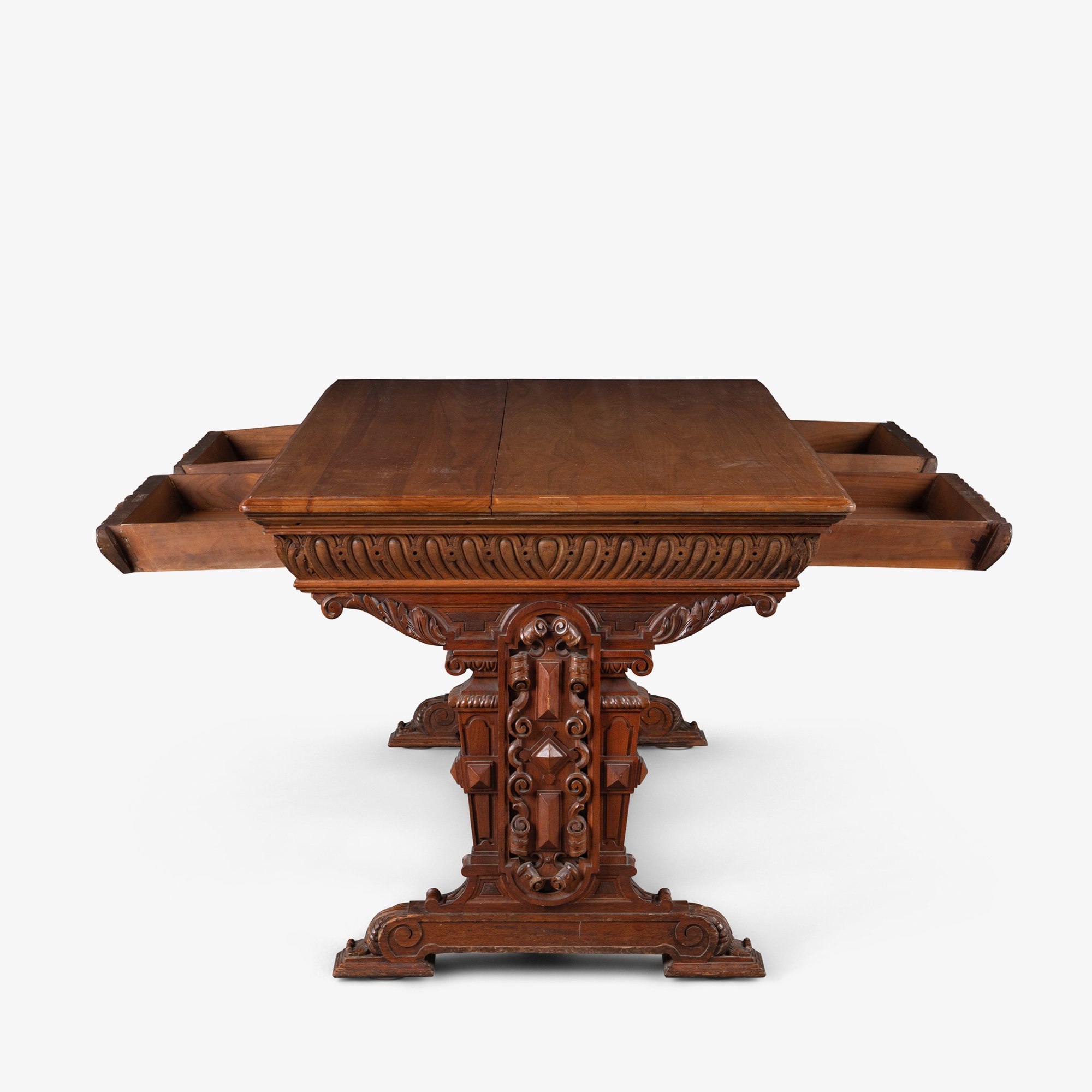 [OR311] Renaissance Revival Foyer Partners Table in Walnut - Square5.jpg