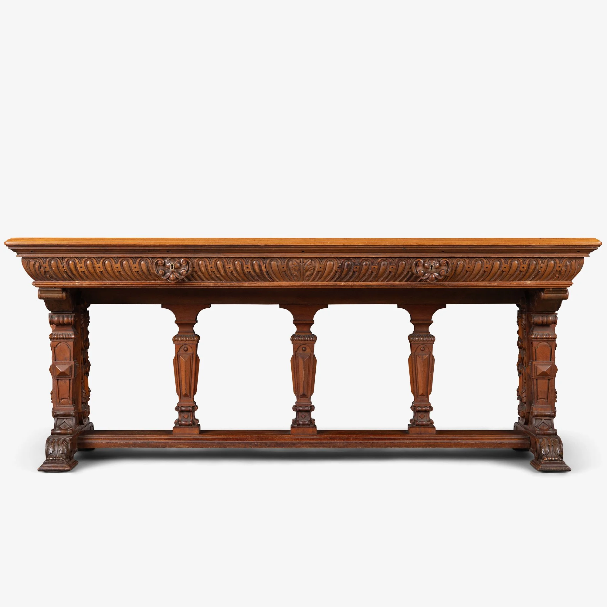 [OR311] Renaissance Revival Foyer Partners Table in Walnut - Square15.jpg
