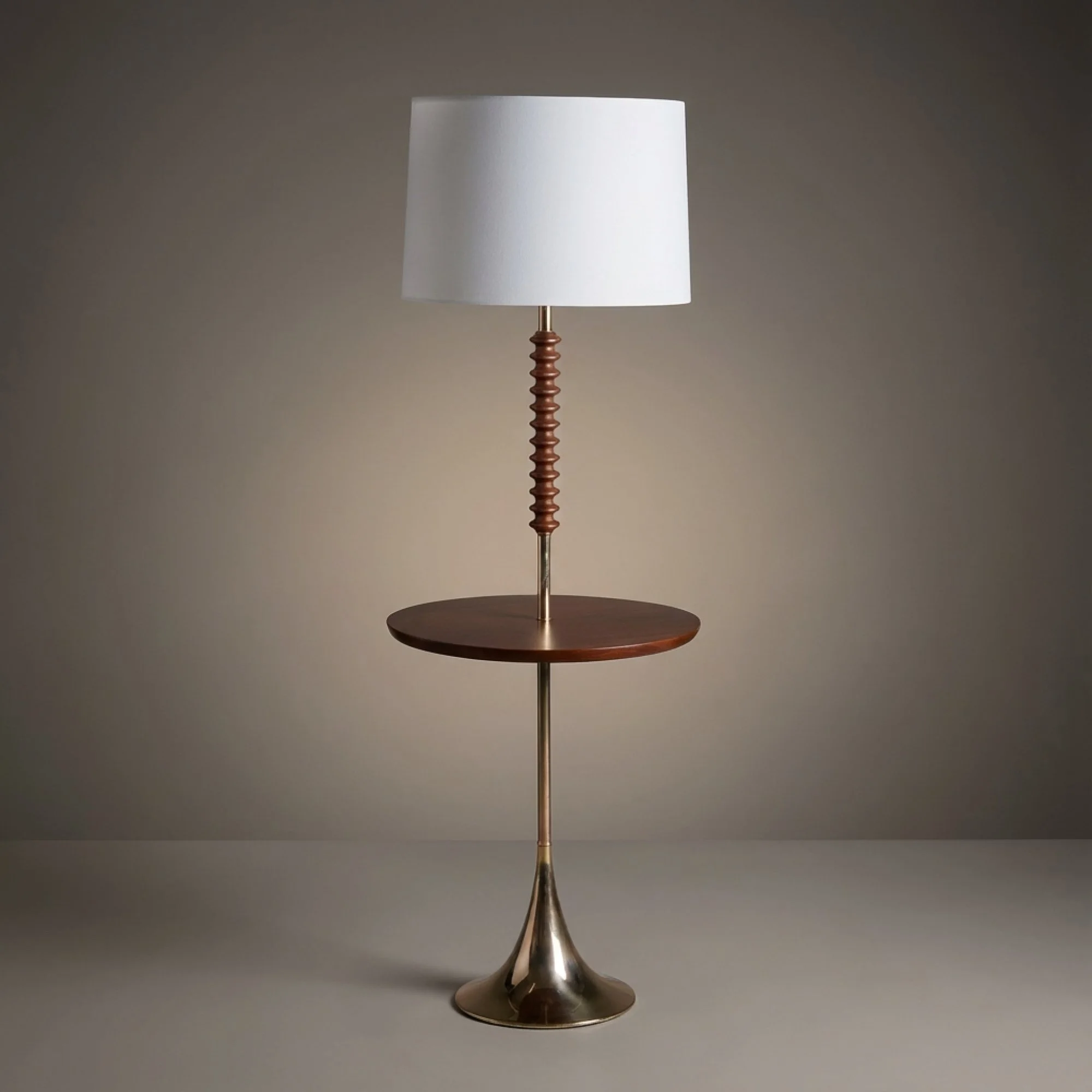 Walnut & Brass Table Floor Lamp
