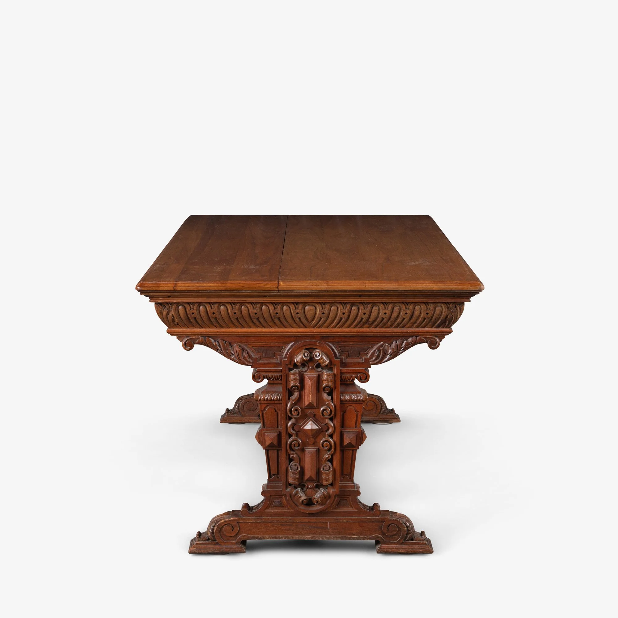 [OR311] Renaissance Revival Foyer Partners Table in Walnut - Square4.jpg