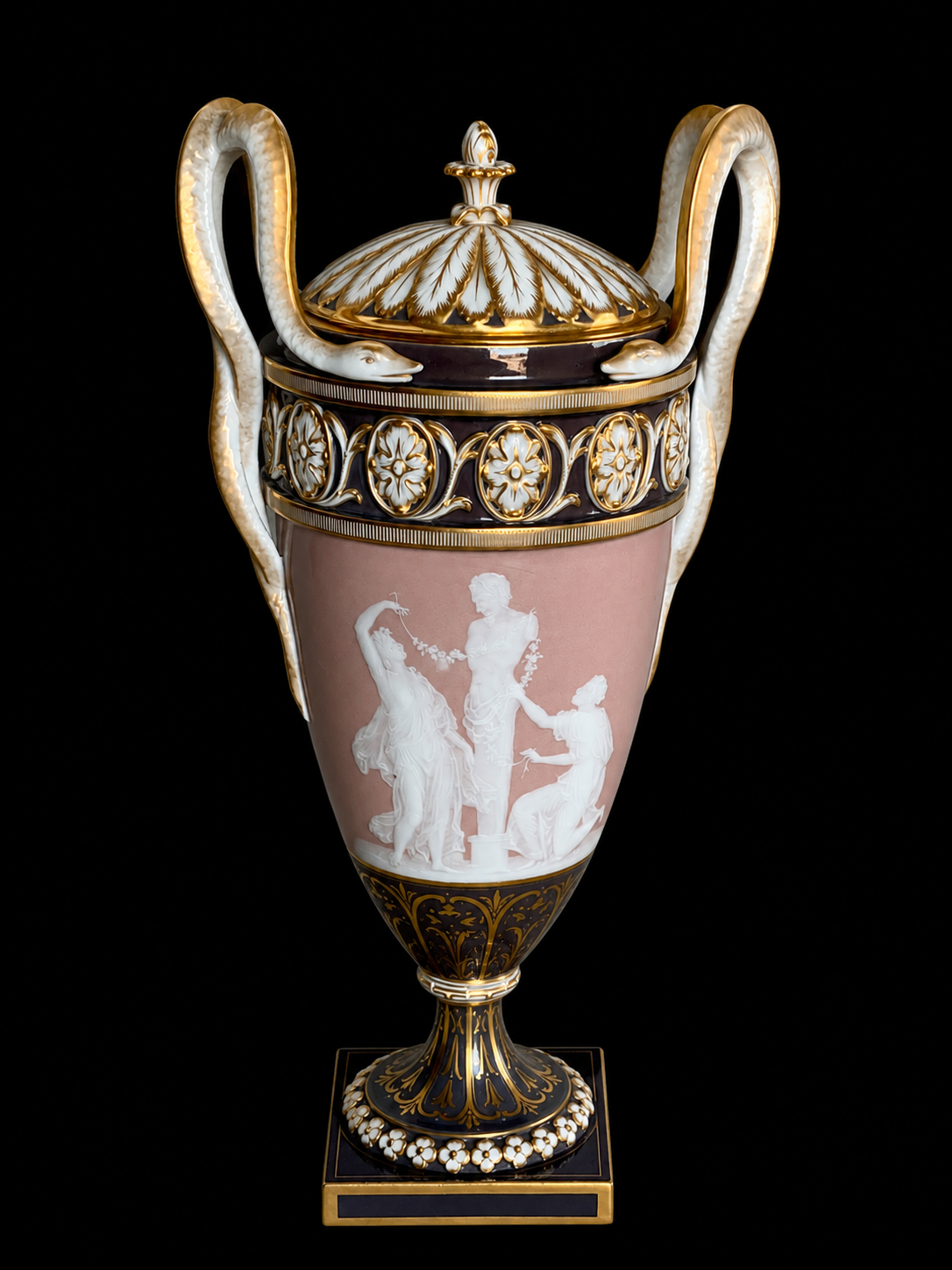 ANTIQUE MEISSEN PORCELAIN PINK-GROUND PATE-SUR-PATE VASE