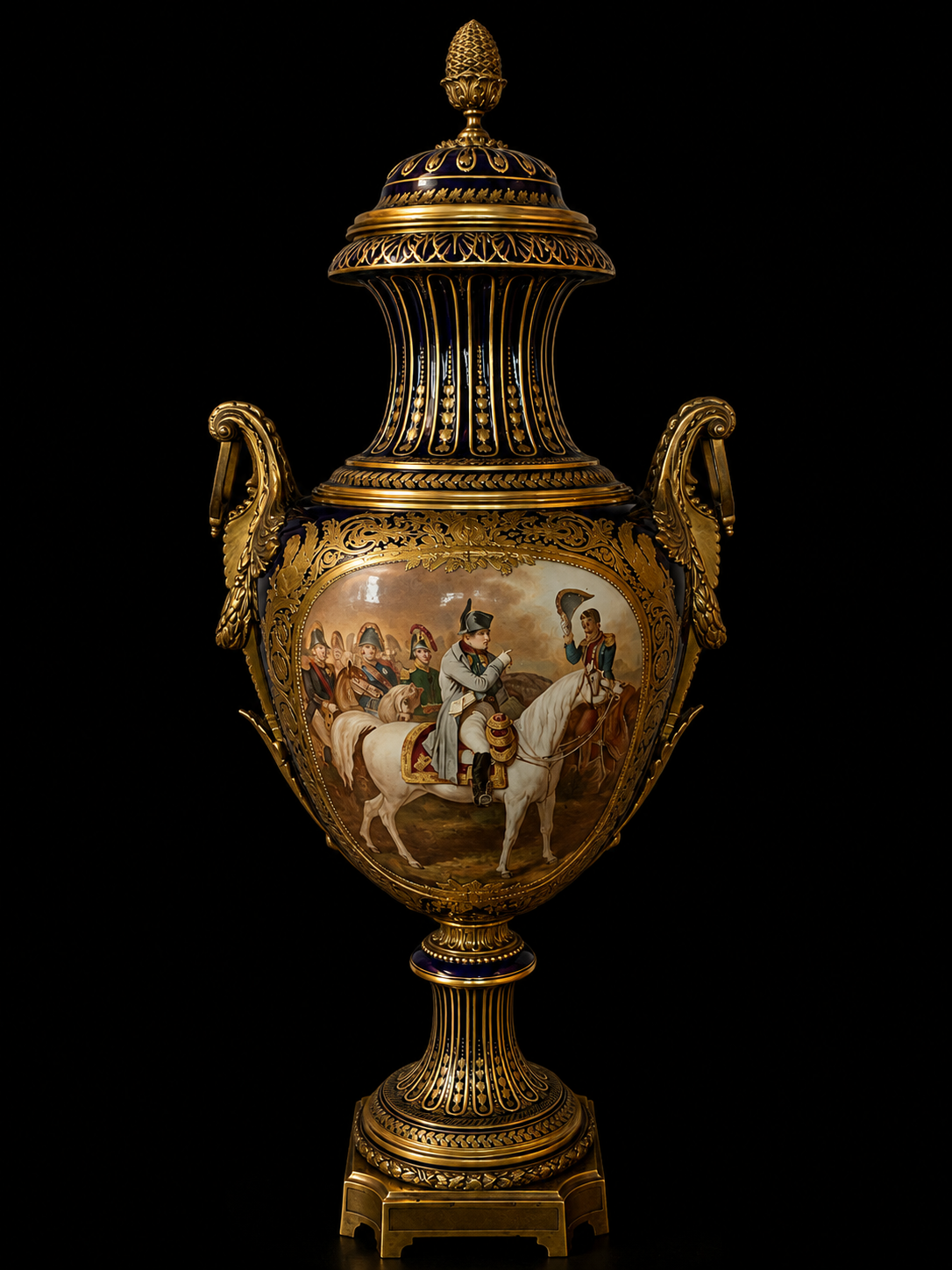 Important SEVRES PORCELAIN NAPOLEONIC COBALT-BLUE GROUND VASE AND COVER