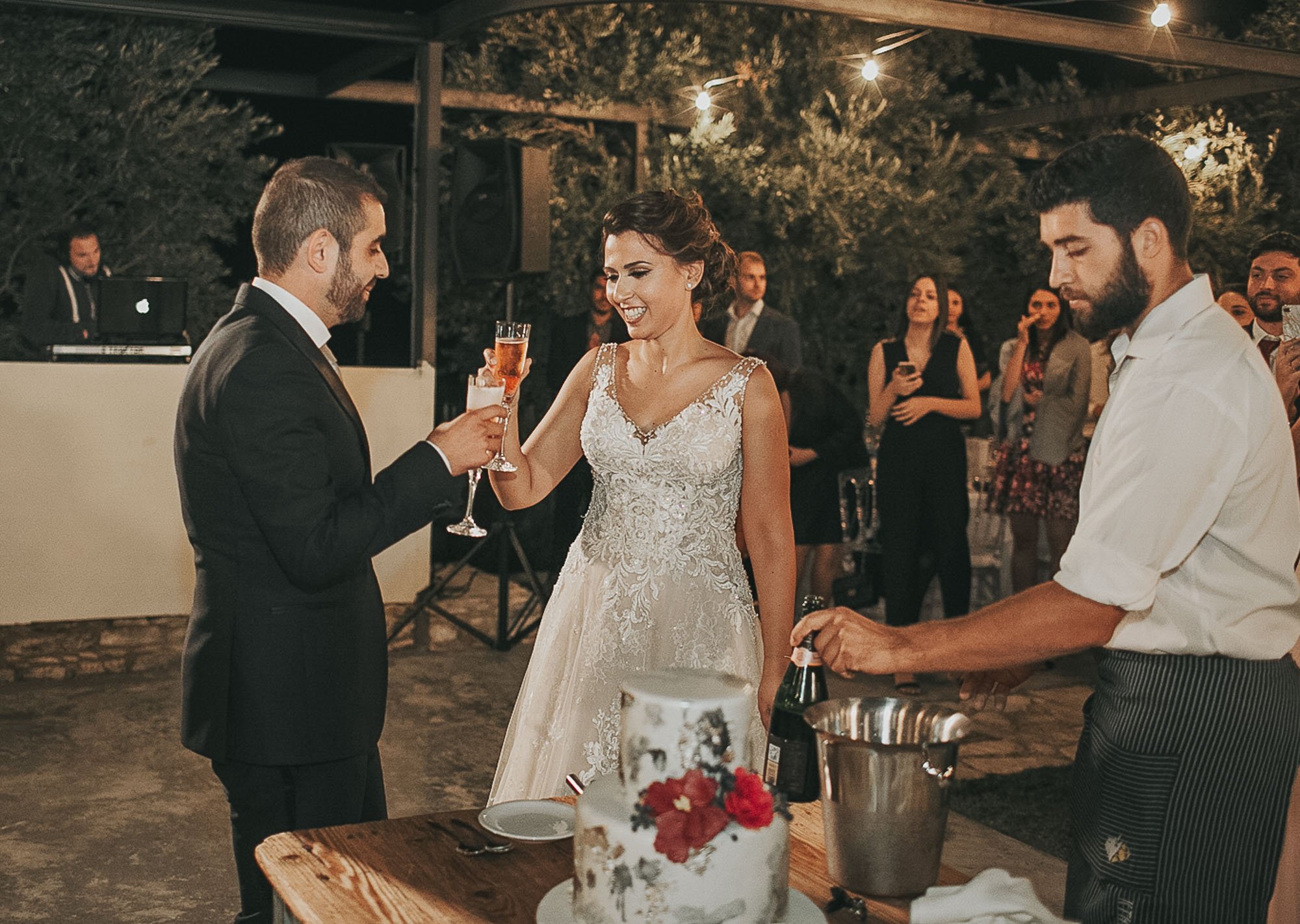 bride and groom cut the cake at dafermou winery