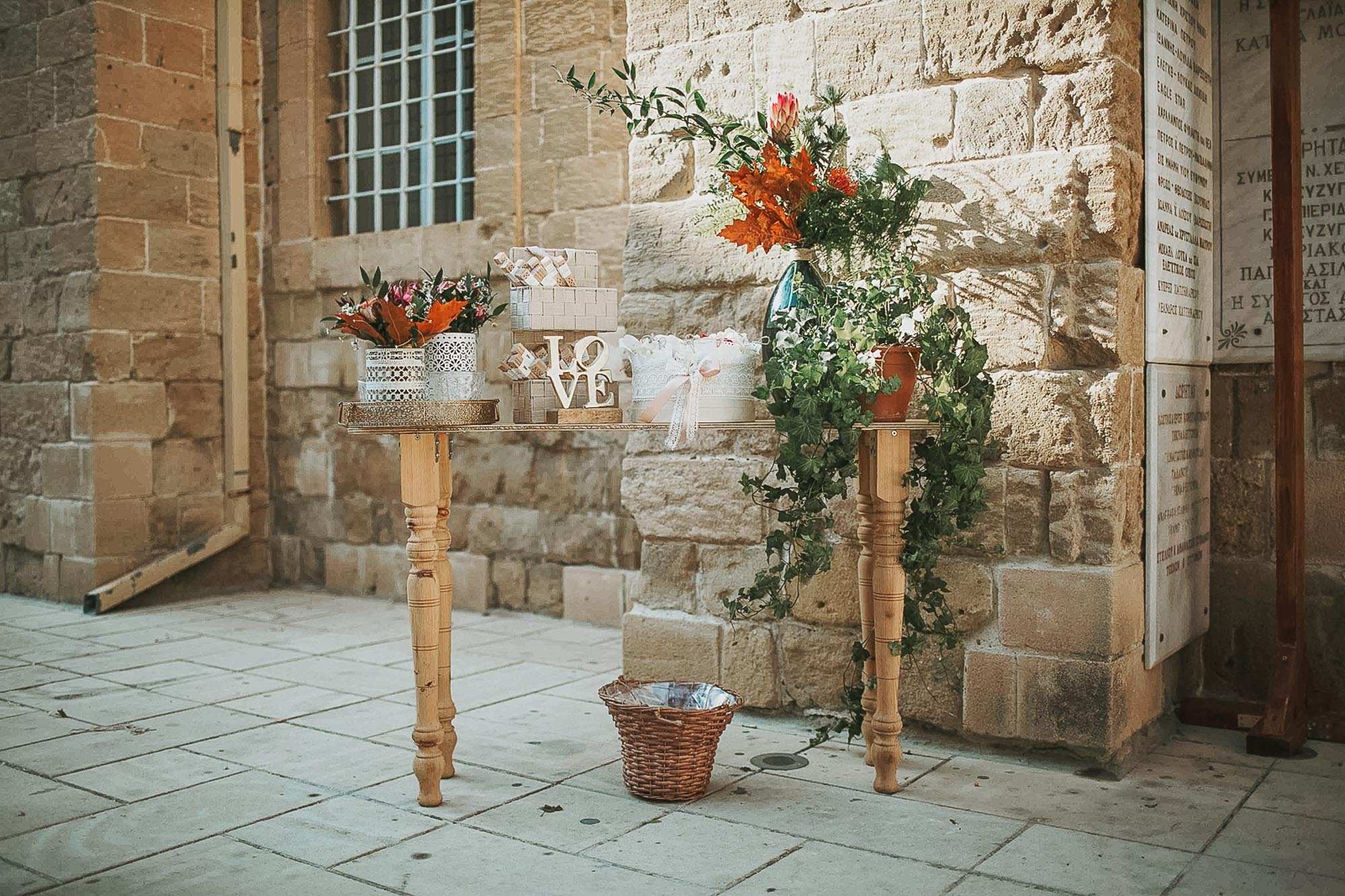 Flowers and decoration outside Ayios Ioannis Church Nicosia Old Town