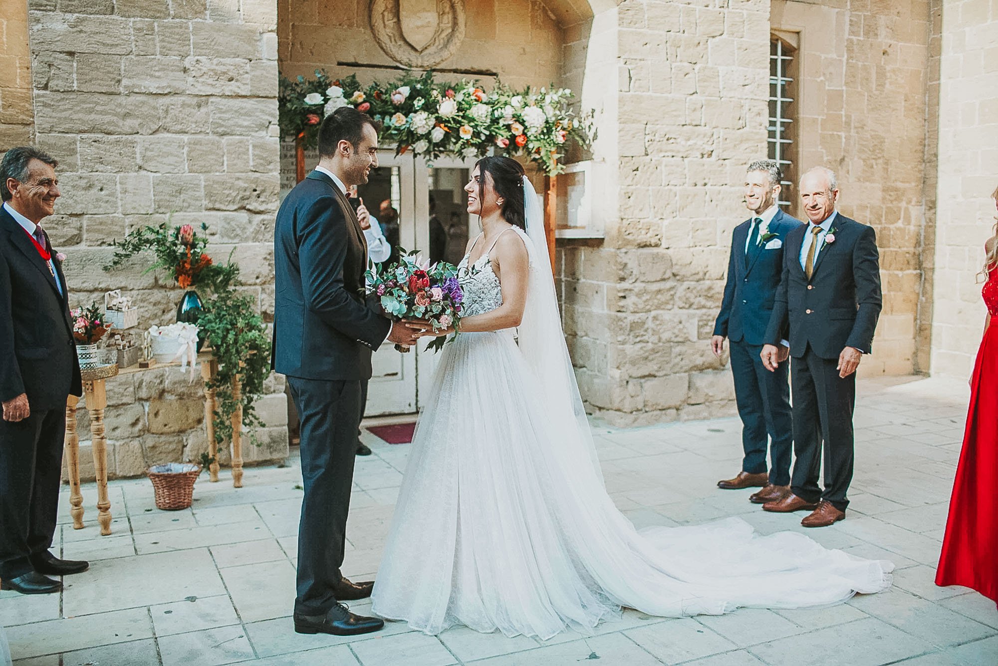 Bride meeting Groom outside Ayios Ioannis Church Nicosia Old Town