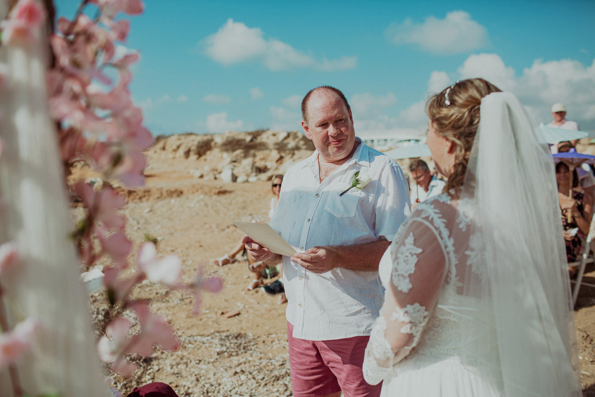 Groom waiting for bride on St Georges beach peyia paphos