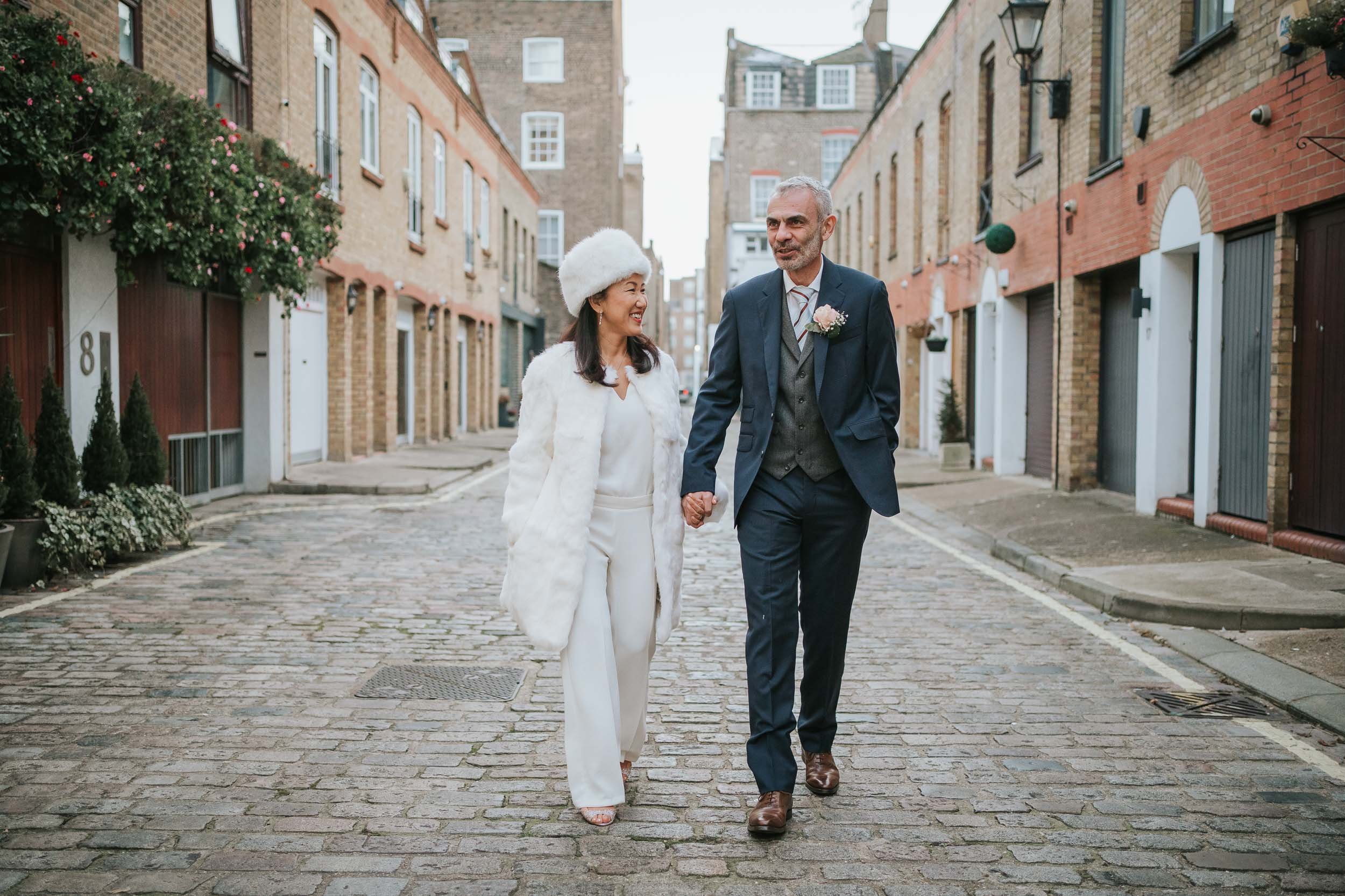  Anne-Marie and Sebastien’s wedding photoshoot after their wedding at Marylebone Town Hall in London. 