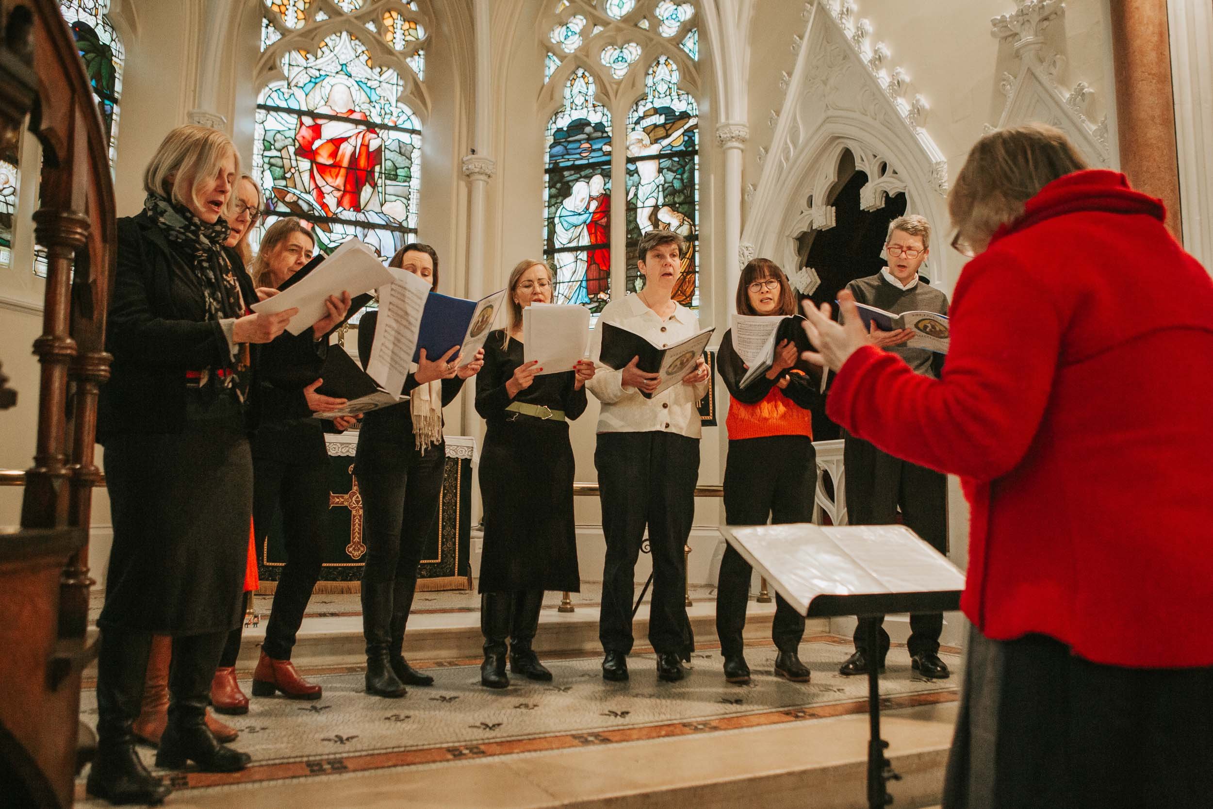  Choir singing inside the Deutsche Evangelische Christuskirche in Knightsbridge. 